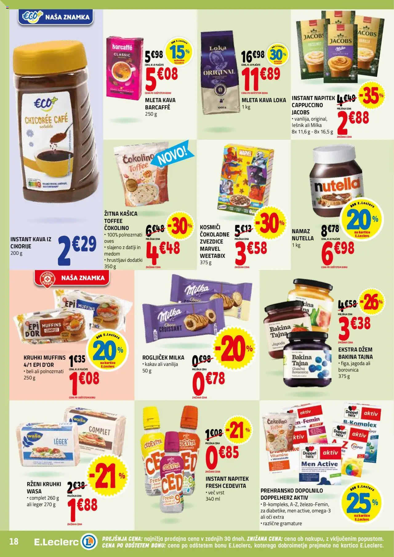 Novi E.leclerc katalog ponudbe – veljaven od 10.09.2025 | Stran: 18 | Izdelki: Instant kava, Namaz, Kakav, Kosmici