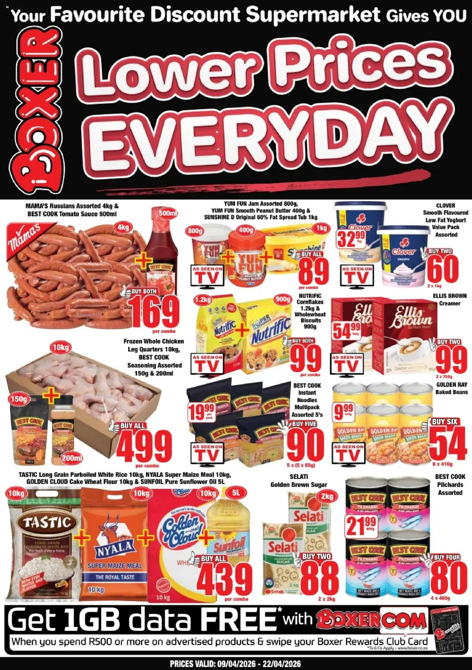 New Boxer catalogue – valid from 09.04.2026 | Page: 1 | Products: Yoghurt, Maize meal, Oil, Fat spread