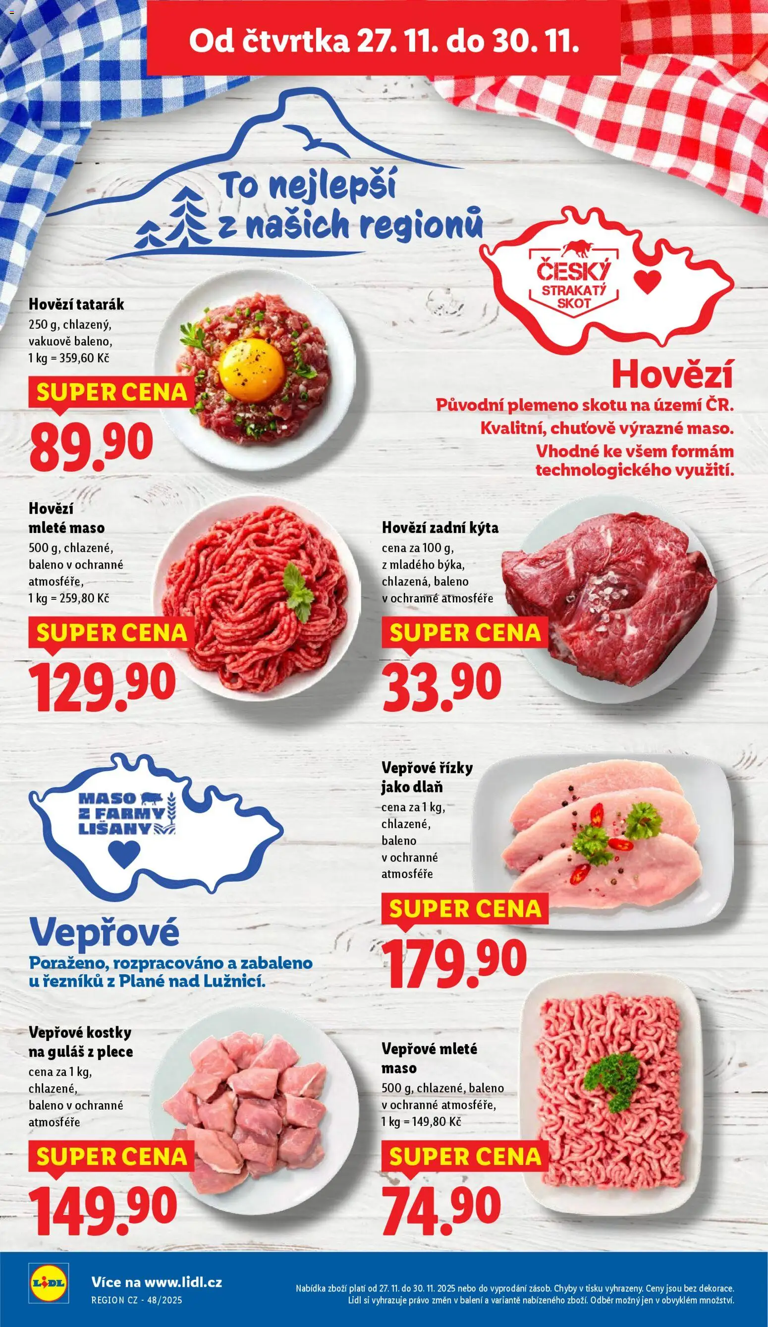 Lidl Black Friday od 27.11.2025 | Strana: 22 | Produkty: Vepřové řízky, Hovězí zadní, Mleté maso, Hovězí tatarák