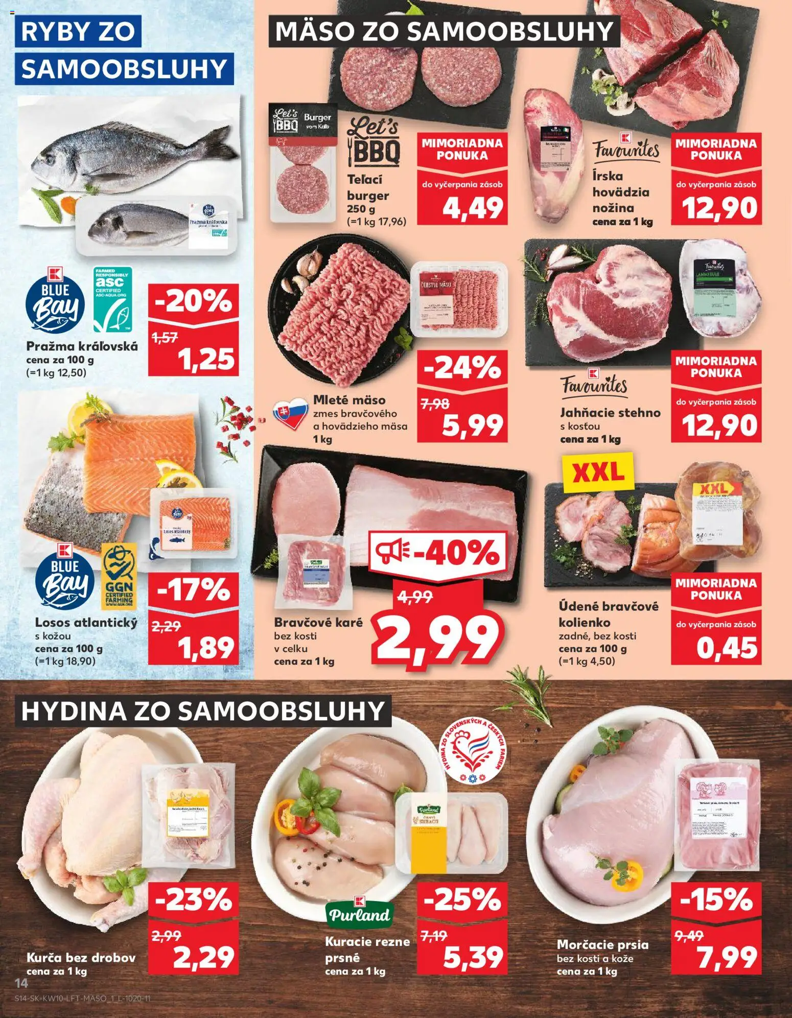Nové Kaufland akcie – leták je platný od 05.03.2026 | Strana: 14 | Produkty: Ryby, Kuracie rezne, Mleté mäso, Kurča