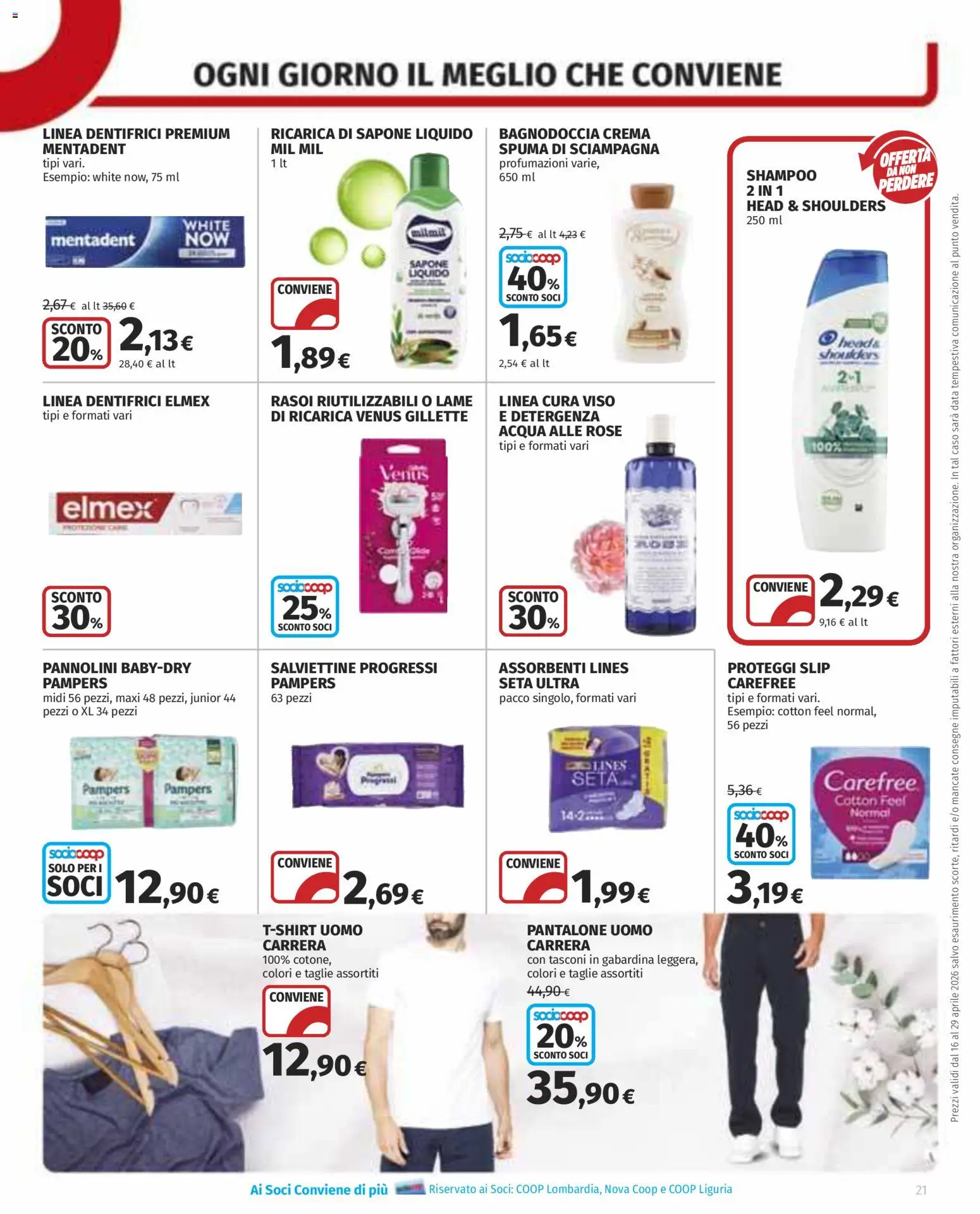Volantino COOP del 16.04.2026 | Pagina: 21 | Prodotti: Crema, Pannolini, Slip, Data