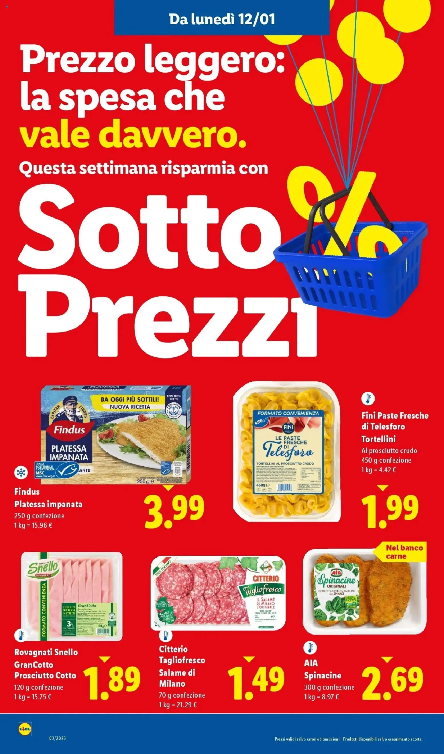 Volantino Lidl del 12.01.2026 | Pagina: 6 | Prodotti: Prosciutto Crudo, Salame, Pesca, Spinaci