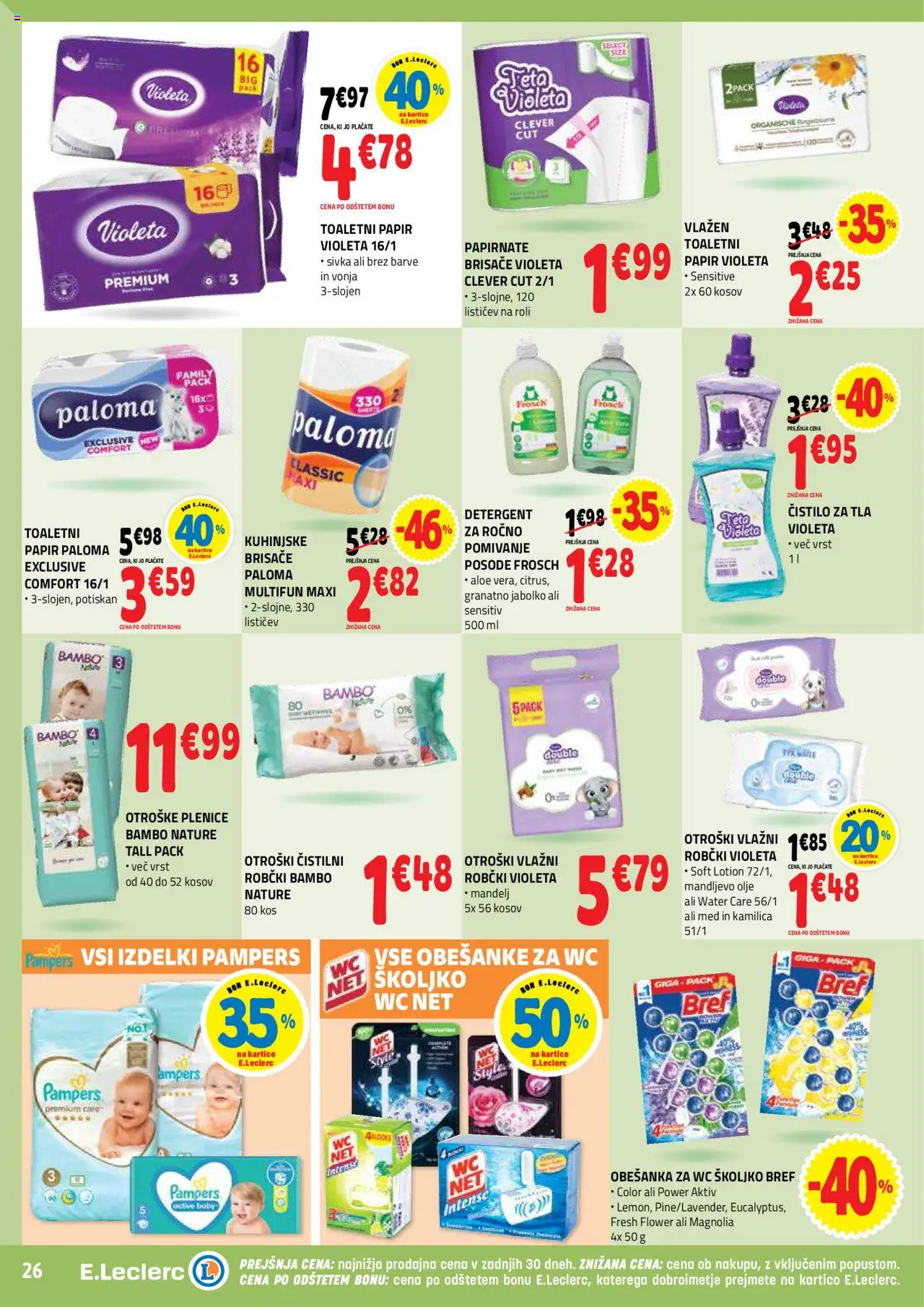 E.leclerc katalog │ velja od 20.08.2025 | Stran: 26 | Izdelki: Plenice, Robčki, Olje, Detergent