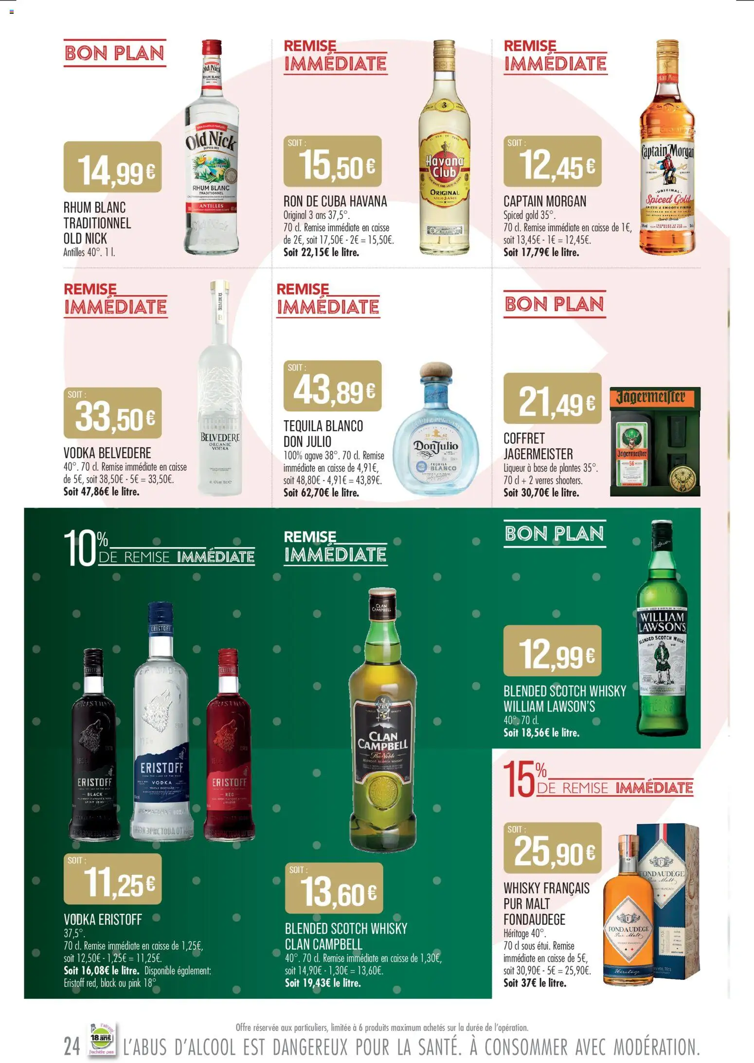 {H1} | Page: 24 | Produits: Whisky, Rhum blanc old nick, Base, Rhum
