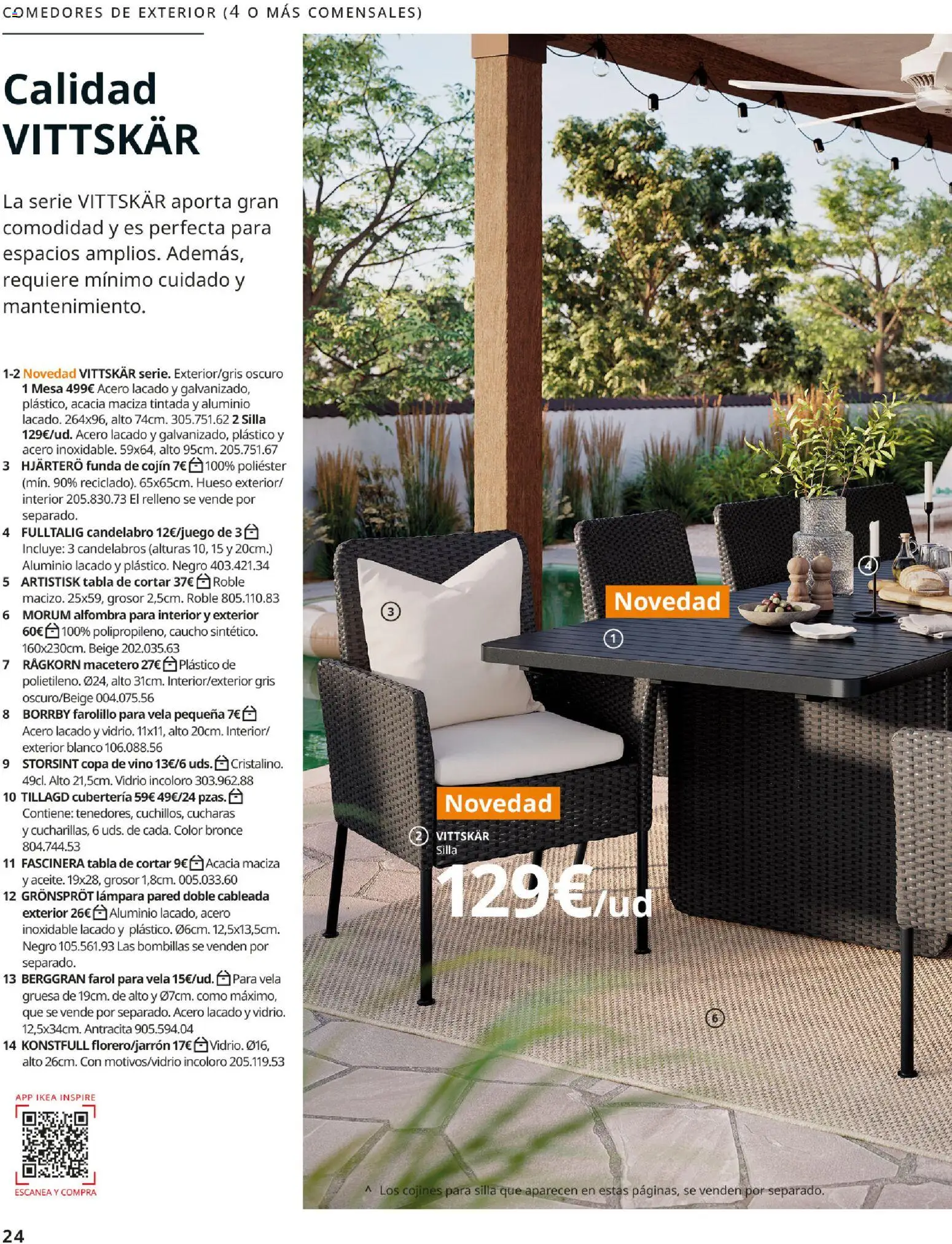 Catálogo IKEA Muebles de exterior │ válido desde el 17.12.2025 | Página: 24 | Productos: Tabla de cortar, Vela, Funda de cojín, Silla
