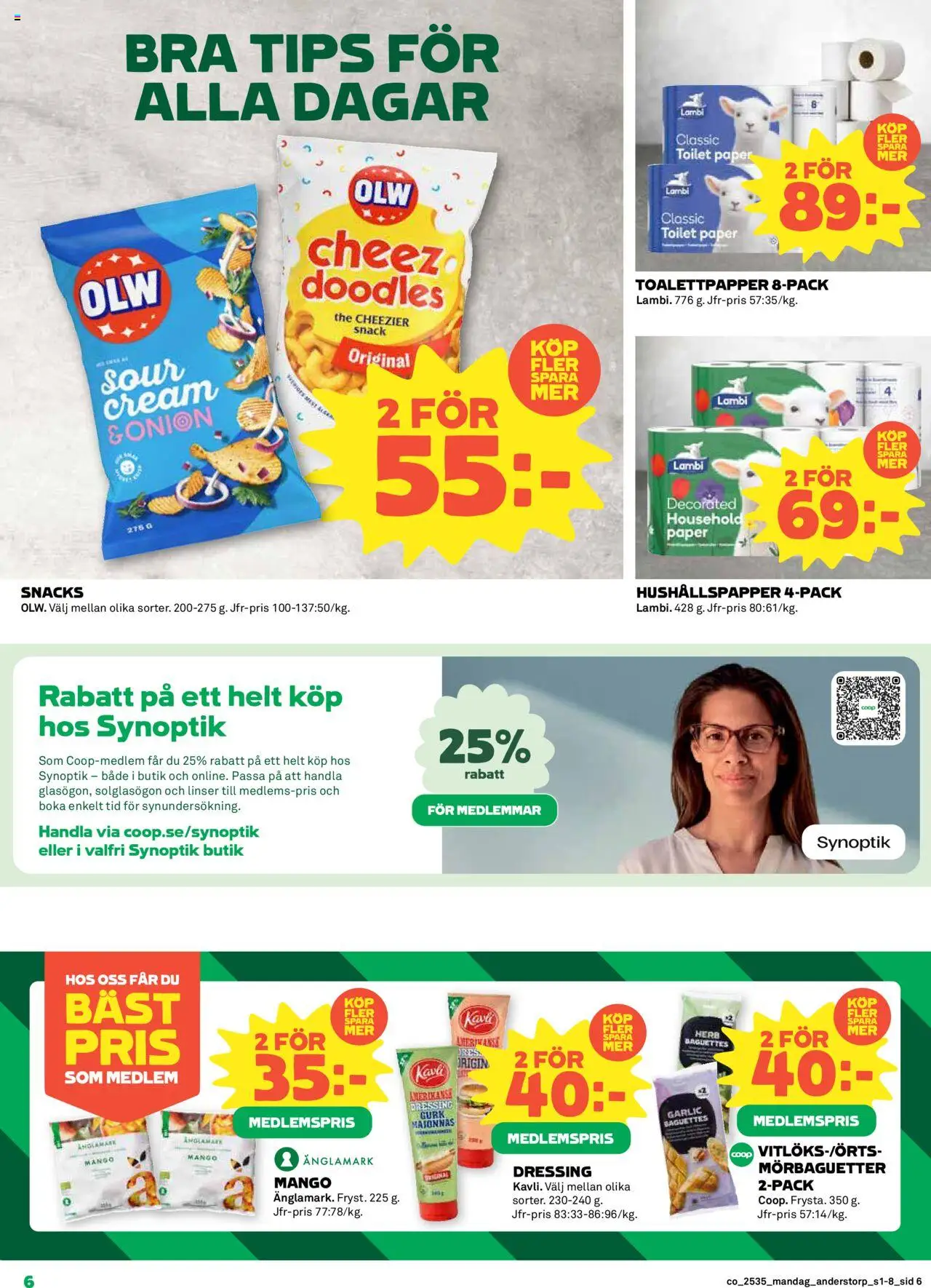 Coop reklamblad aktuell från 25.08.2025 | Sida: 6 | Produkter: Toalettpapper, Hushållspapper, Majonnäs, Solglasögon