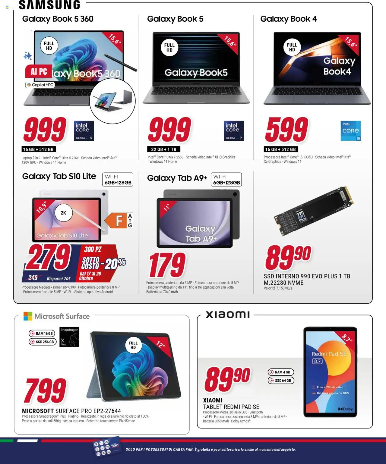 Volantino Trony del 17.10.2025 | Pagina: 8 | Prodotti: Laptop, Tastiera, Alluminio, Samsung