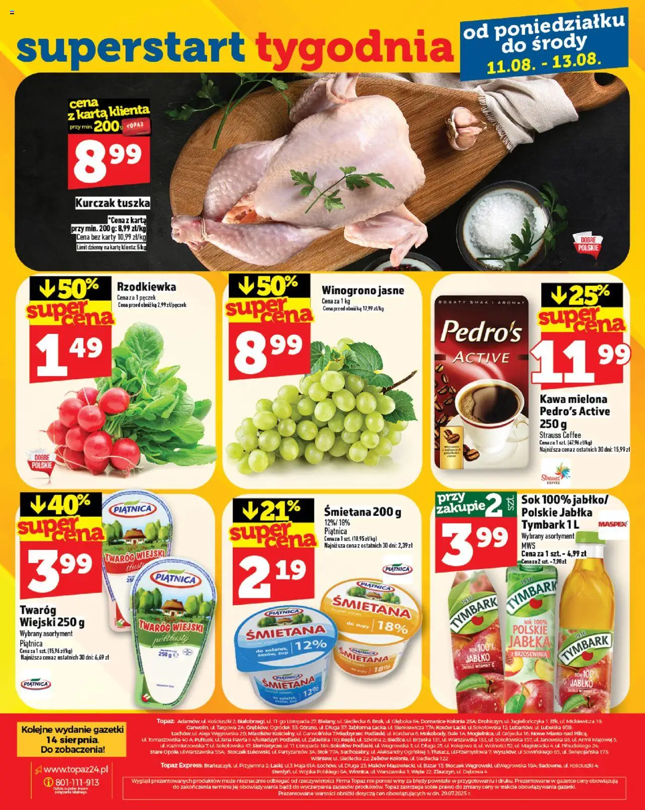 Topaz Gazetka od 07.08.2025 | Strona: 28 | Produkty: Brzoskwinia, Karta, Śmietana, Twaróg