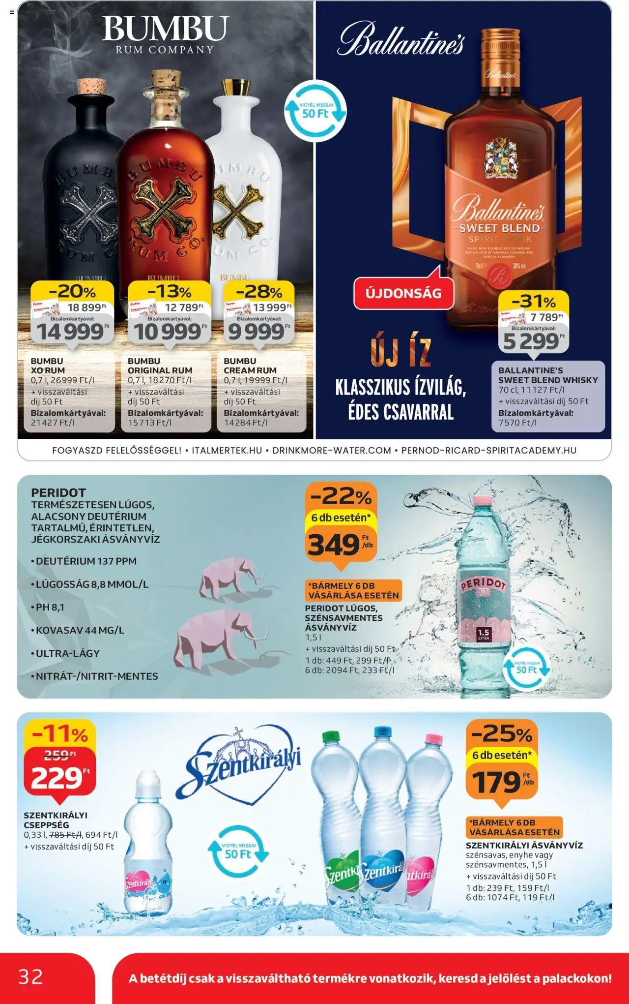 Auchan akciós ujság - amely érvényes a következő dátumtól: 24.10.2025 | Oldal: 32 | Termékek: Szentkirályi ásványvíz, Rum, Ásványvíz, Whisky