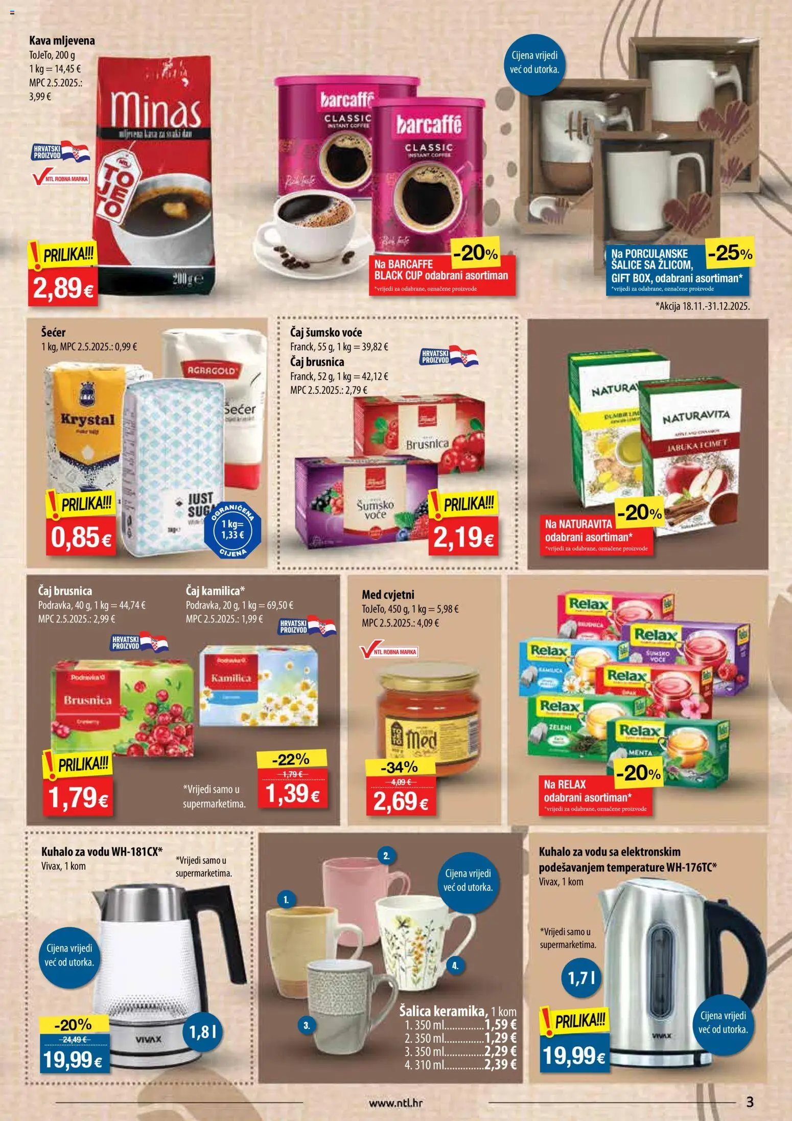NTL katalog | vrijedi od 19.11.2025 | Stranica: 3 | Proizvodi: Kuhalo za vodu, Šumsko voće, Kava, Šećer