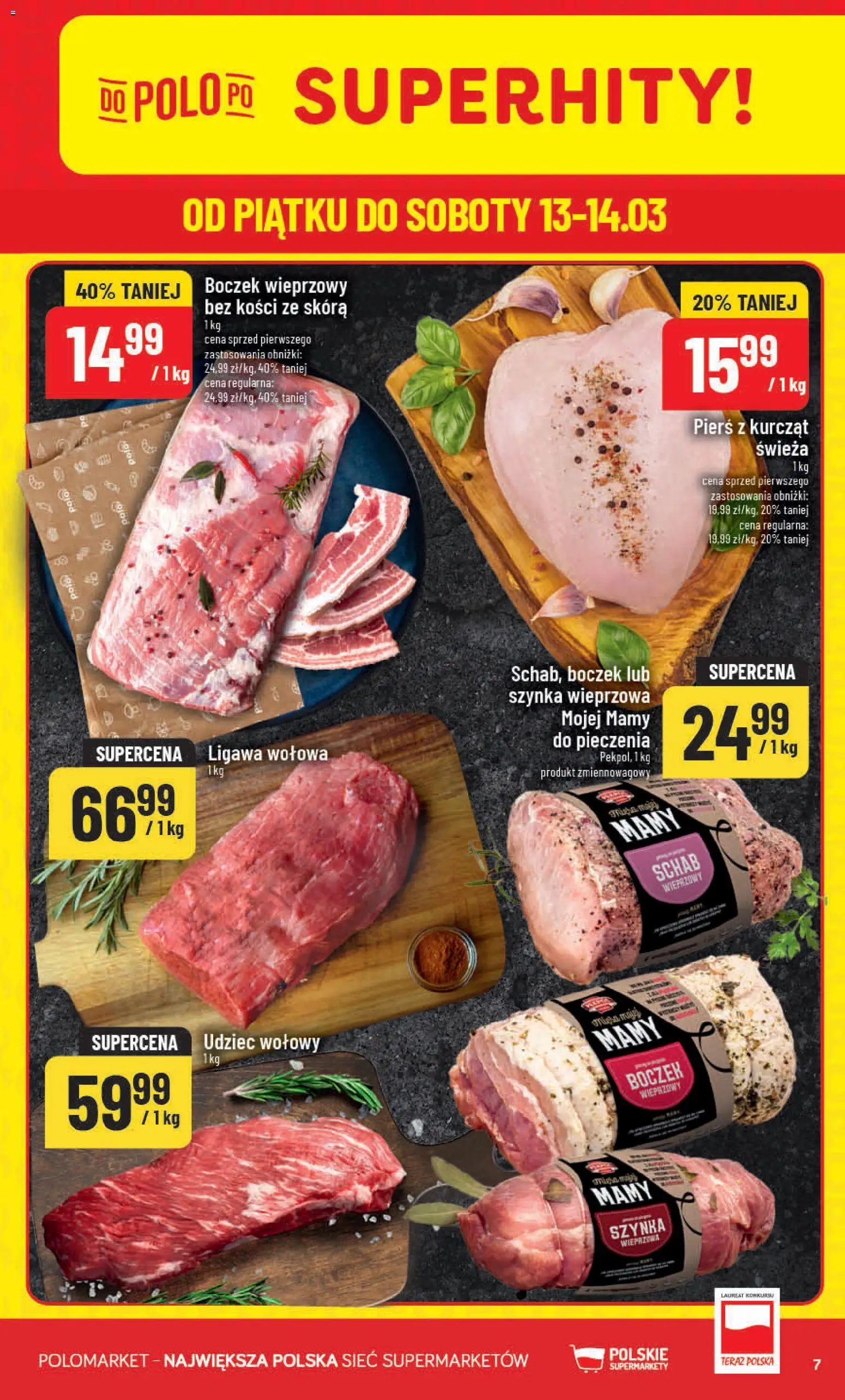 POLOmarket gazetka od 11.03.2026 | Strona: 7 | Produkty: Schab, Szynka wieprzowa, Szynka, Boczek