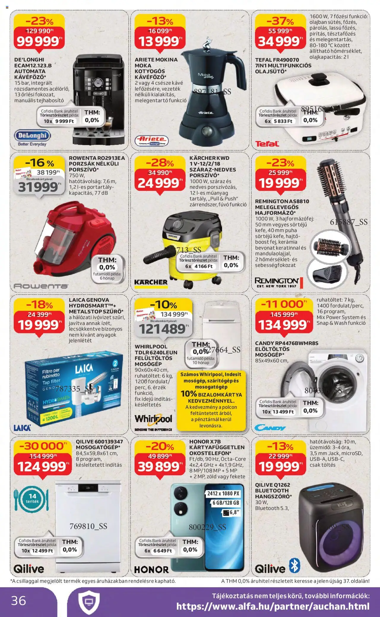 Auchan akciós ujság - amely érvényes a következő dátumtól: 21.08.2025 | Oldal: 36 | Termékek: Mosógép, Mosogatógép, Tefal, Kávé