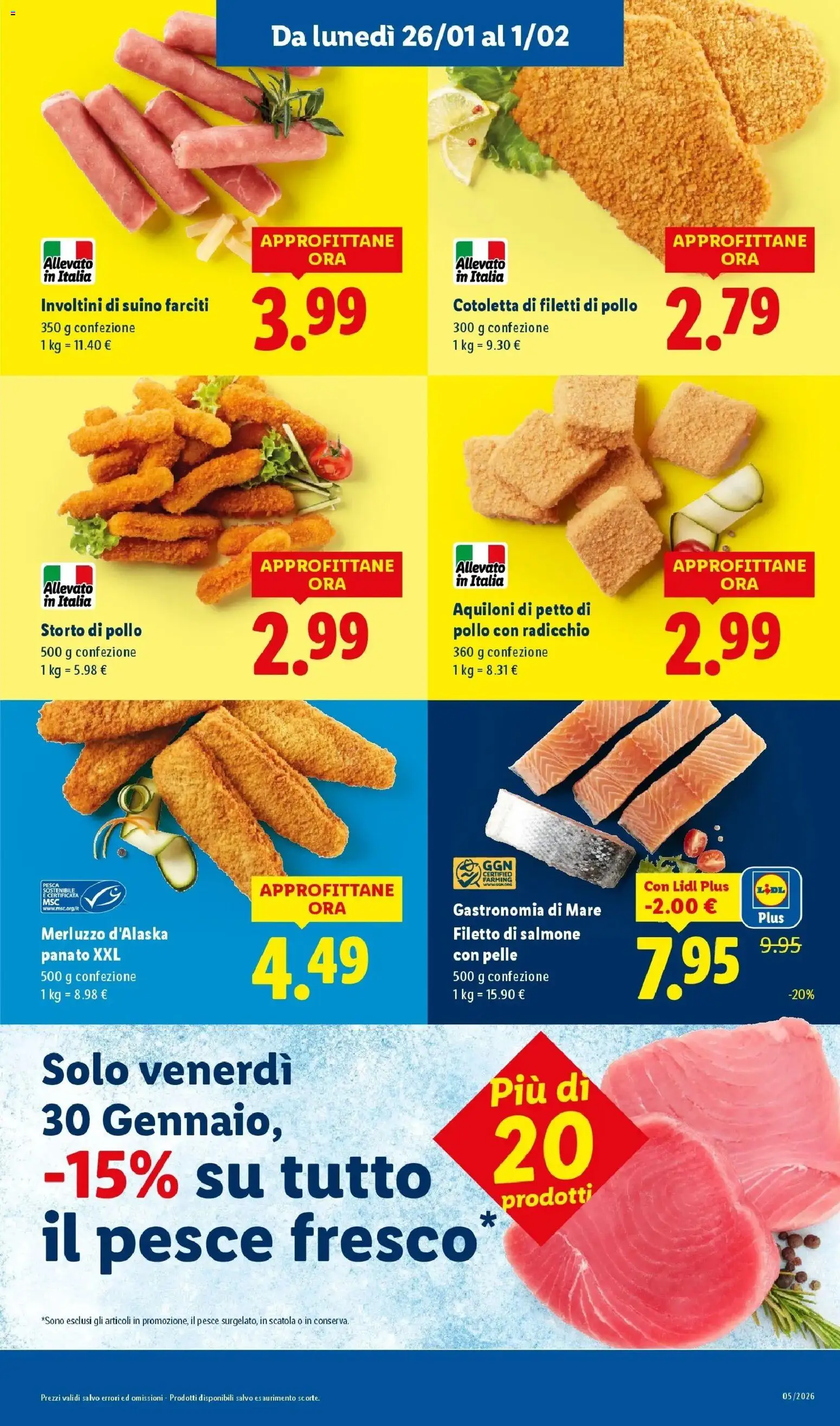 Volantino Lidl del 22.01.2026 | Pagina: 9 | Prodotti: Petto di Pollo, Salmone, Pesce, Suino