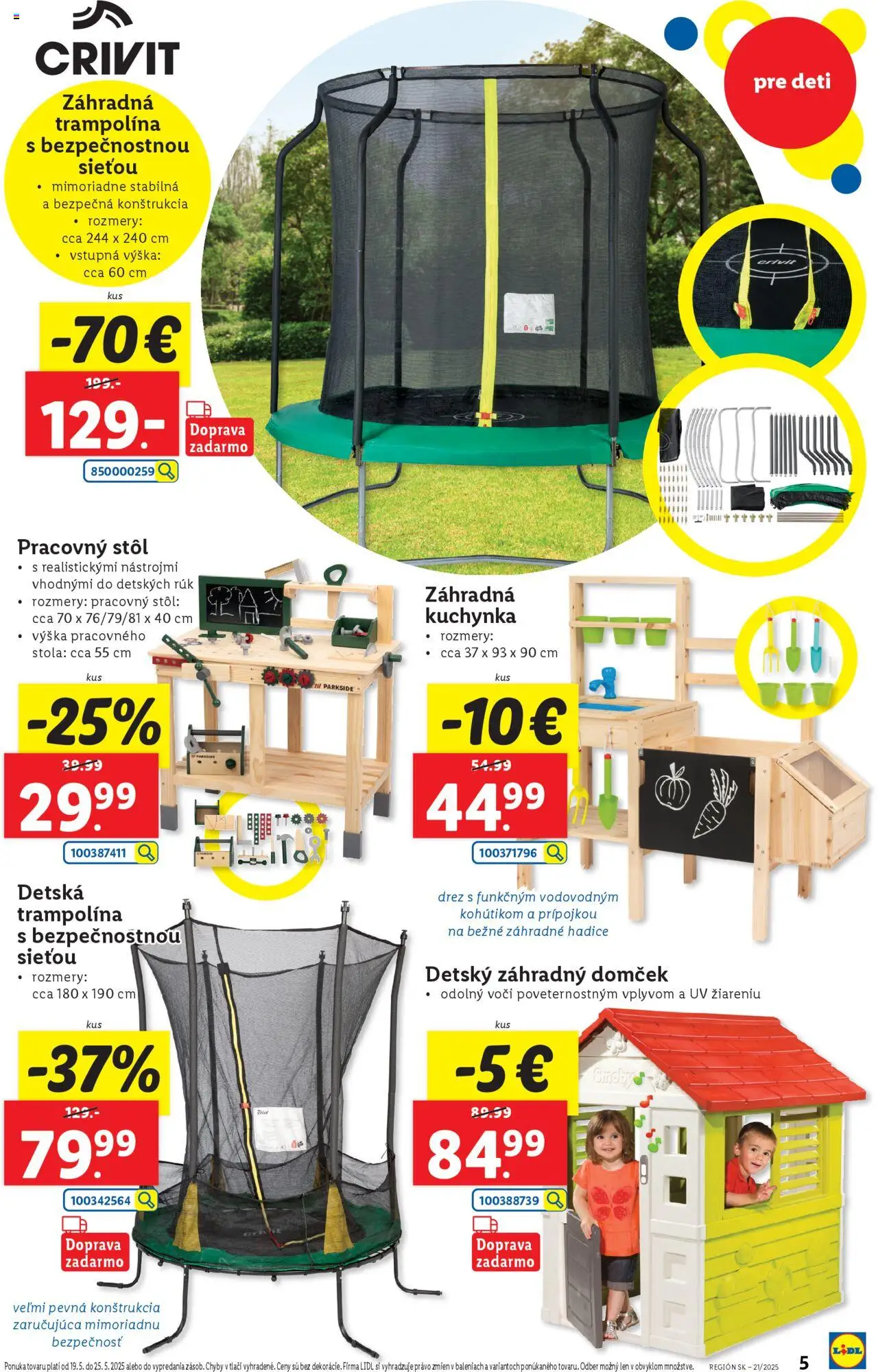 Nové Lidl akcie – leták je platný od 19.05.2025 | Strana: 5 | Produkty: Drez, Pracovný stôl, Záhradný domček, Stôl