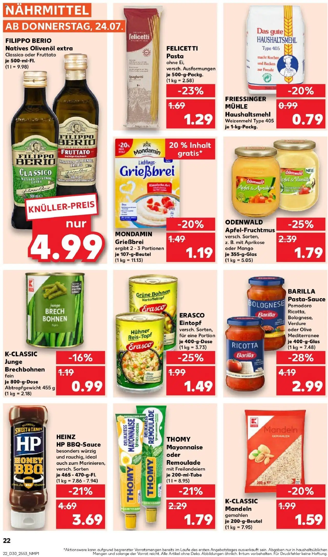 Kaufland prospekt Bad Dürrheim	 - gültig ab dem 24.07.2025 | Seite: 22 | Produkte: Olivenol, Mandeln, Mango, Pasta