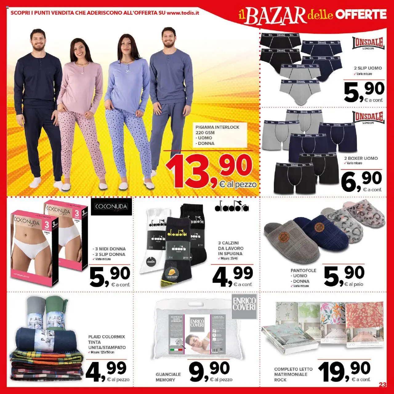 Volantino Todis del 16.10.2025 | Pagina: 23 | Prodotti: Spugna, Plaid, Calzini, Slip