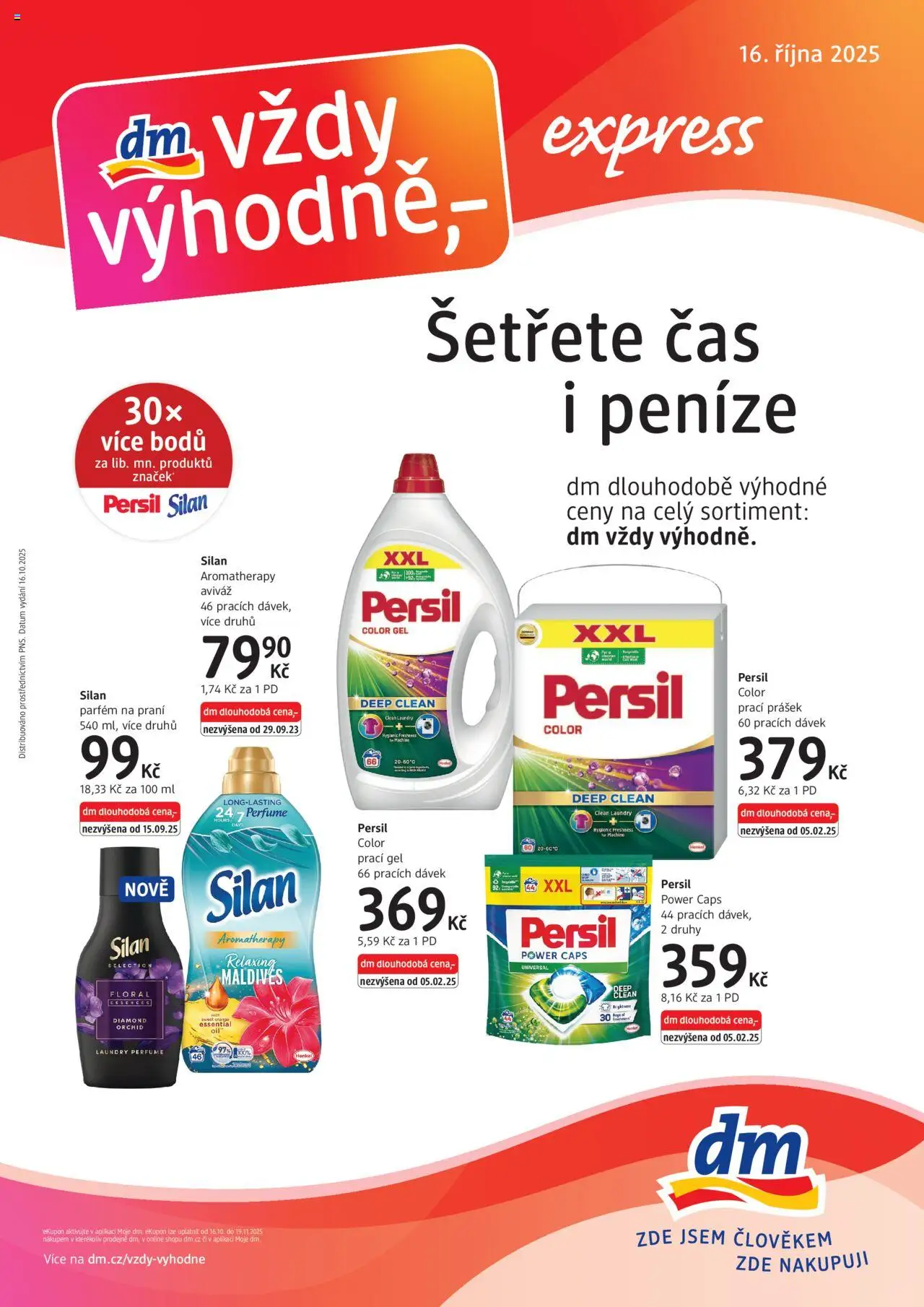 dm drogerie leták - Express od 16.10.2025 | Strana: 1 | Produkty: Prací gel, Silan, Parfém, Persil