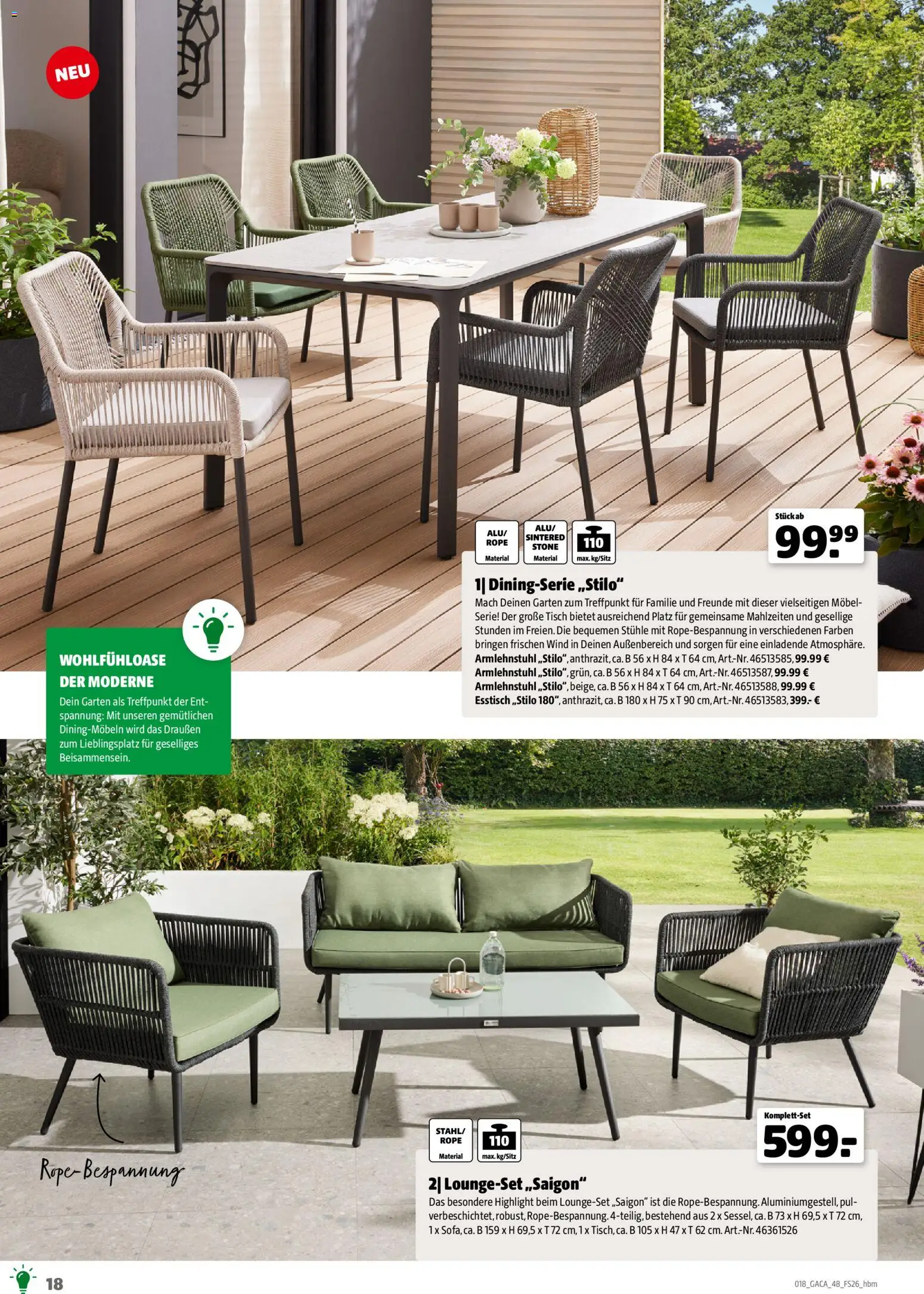 Hagebau Gartenmöbelsortiment – gültig ab 02.03.2026 | Seite: 18 | Produkte: Esstisch, Tisch