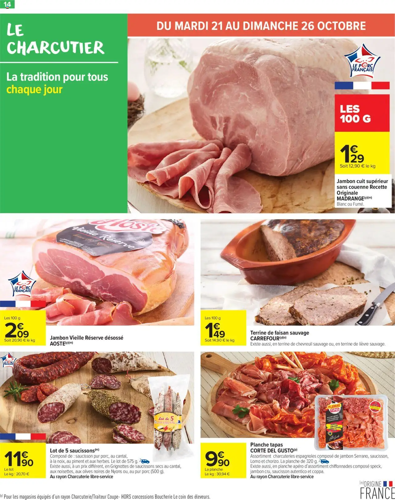 {H1} | Page: 16 | Produits: Saucisson, Olives, Jambon, Porc
