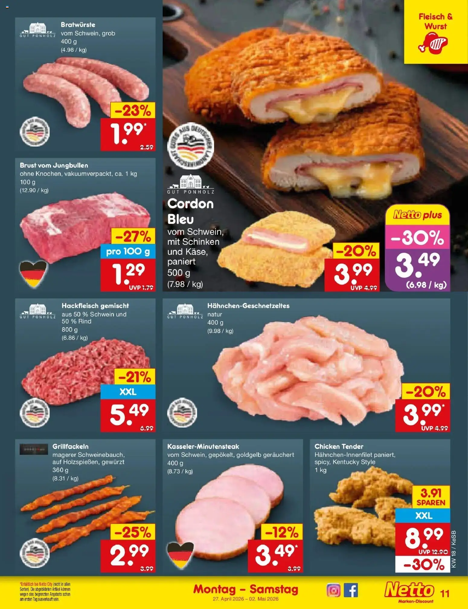 Netto Marken-Discount Prospekt Kruft	 – gültig ab 27.04.2026 | Seite: 13 | Produkte: Wurst, Schinken, Fleisch, Hackfleisch