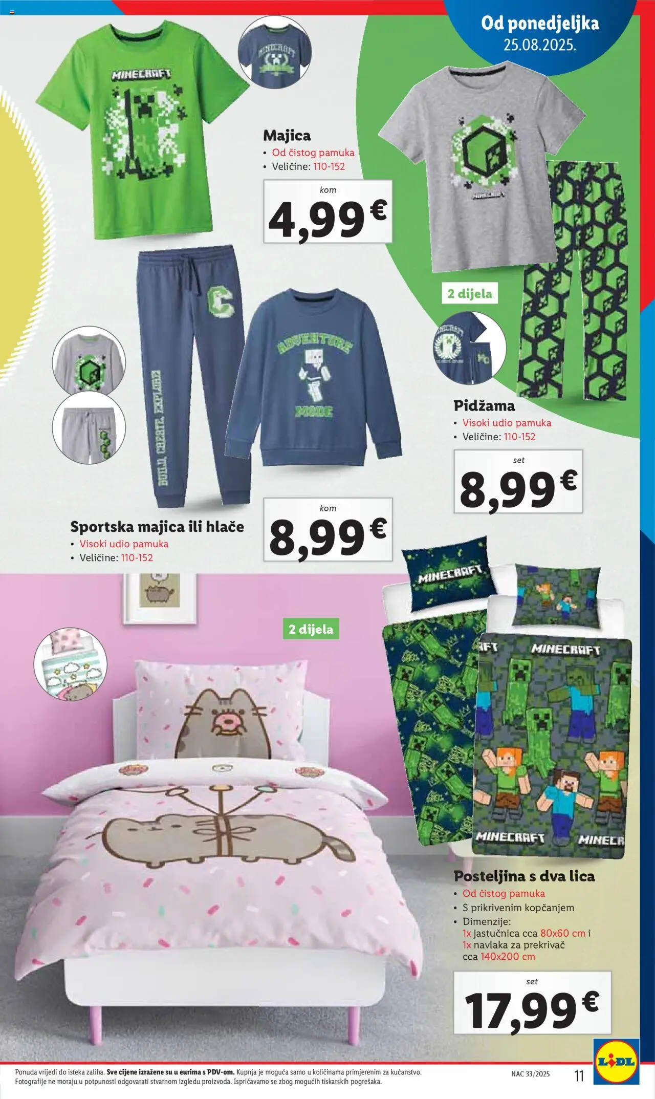 Lidl katalog | vrijedi od 31.07.2025 | Stranica: 11 | Proizvodi: Majica, Hlače, Jastučnica, Pidžama