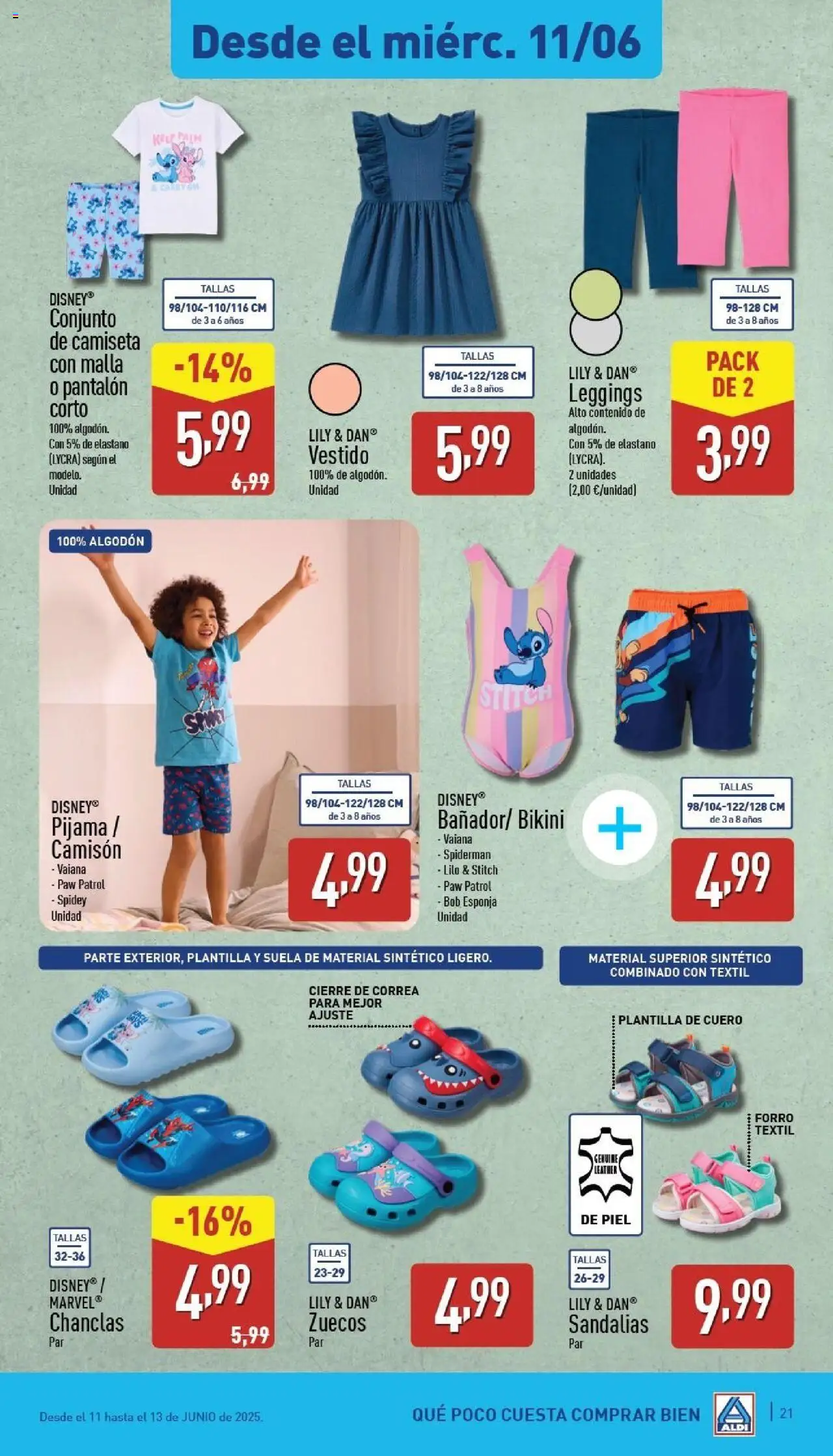 Aldi folleto Península │ válido desde el 09.06.2025 | Página: 21 | Productos: Pijama, Sandalias, Camisón, Pantalón corto