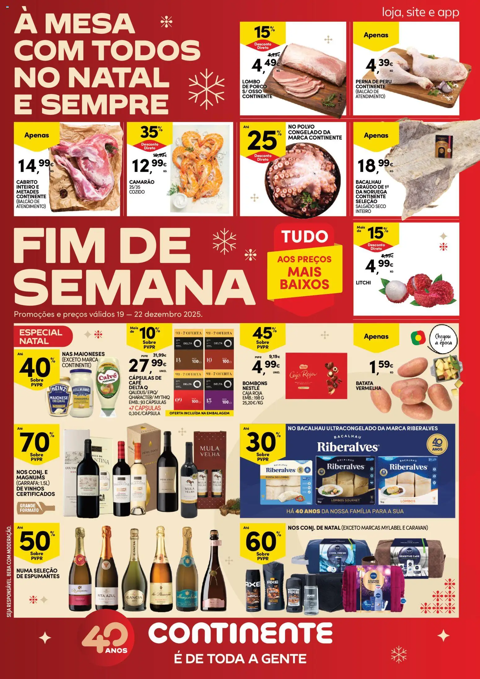 Continente - Fim de Semana │ válido de 19.12.2025 | Página: 1 | Produtos: Bacalhau, Polvo, Mesa, Café