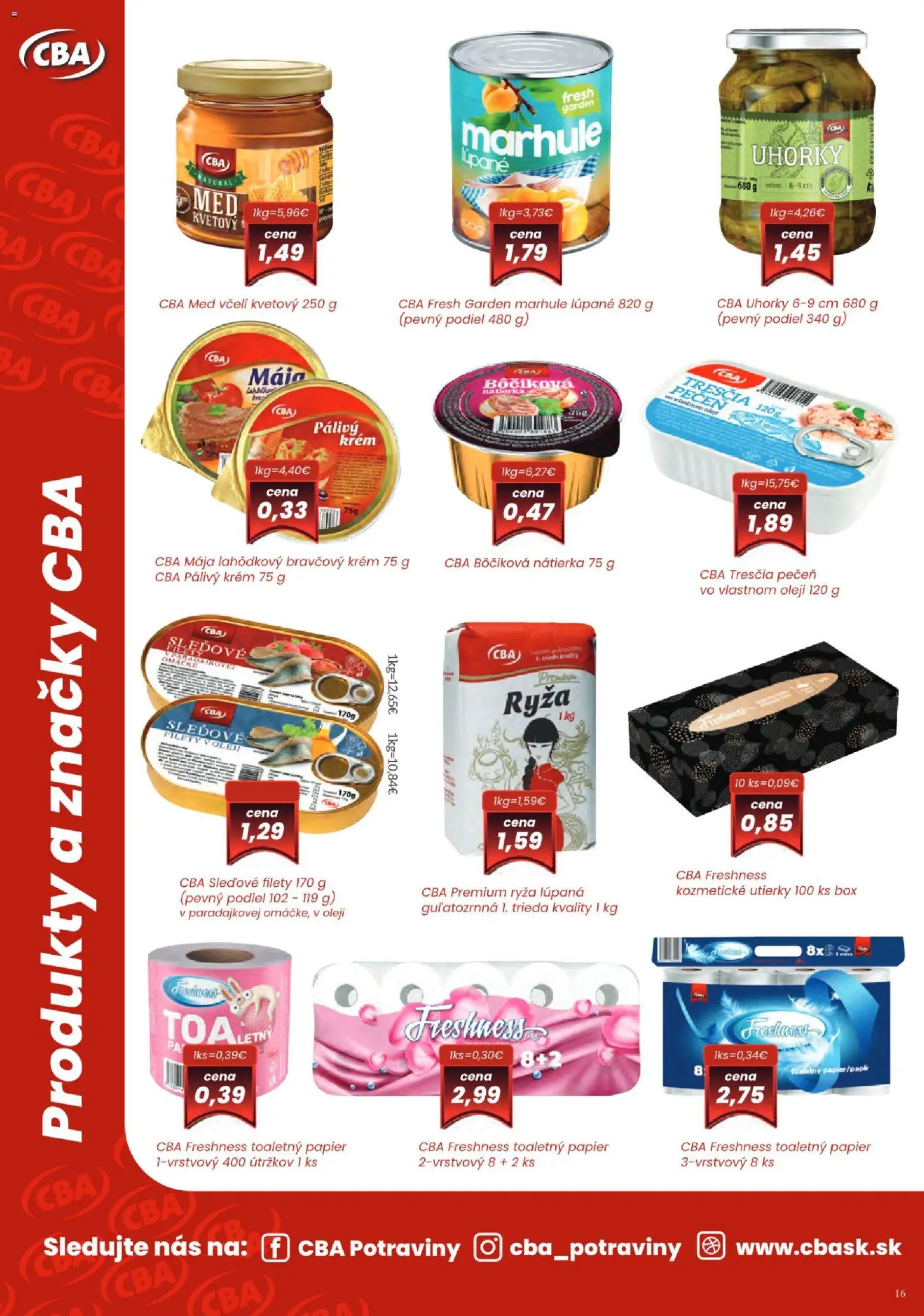 Nové Sintra akcie – leták je platný od 15.12.2025 | Strana: 16 | Produkty: Ryža, Krém, Marhule, Uhorky