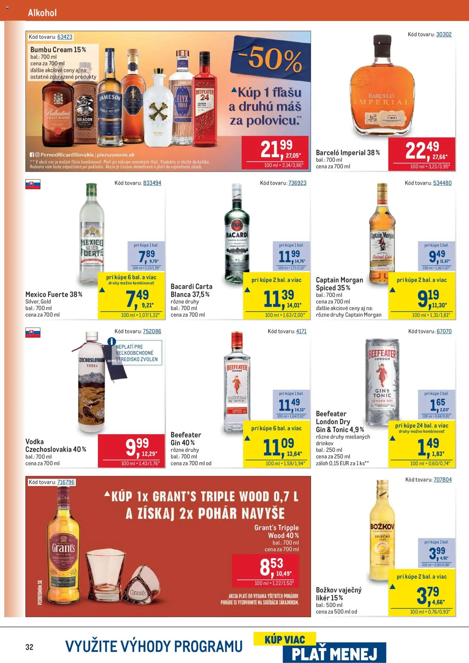 Nové Metro akcie – leták je platný od 10.12.2025 | Strana: 32 | Produkty: Beefeater, Gin, Vodka, Bacardi