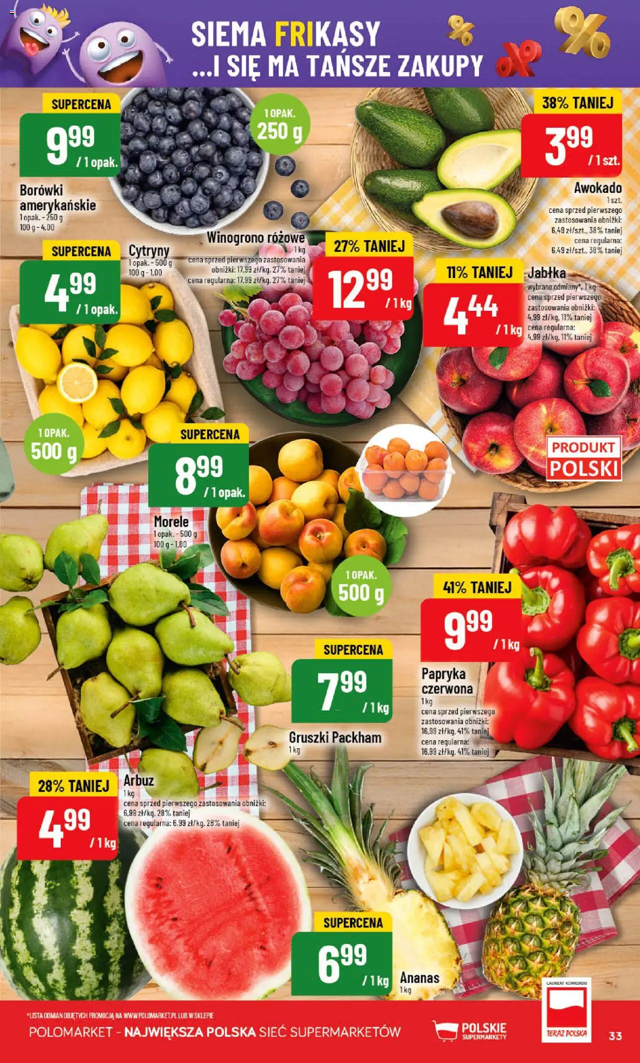 POLOmarket Gazetka od 28.05.2025 | Strona: 33 | Produkty: Arbuz, Winogrono, Morele, Jabłka