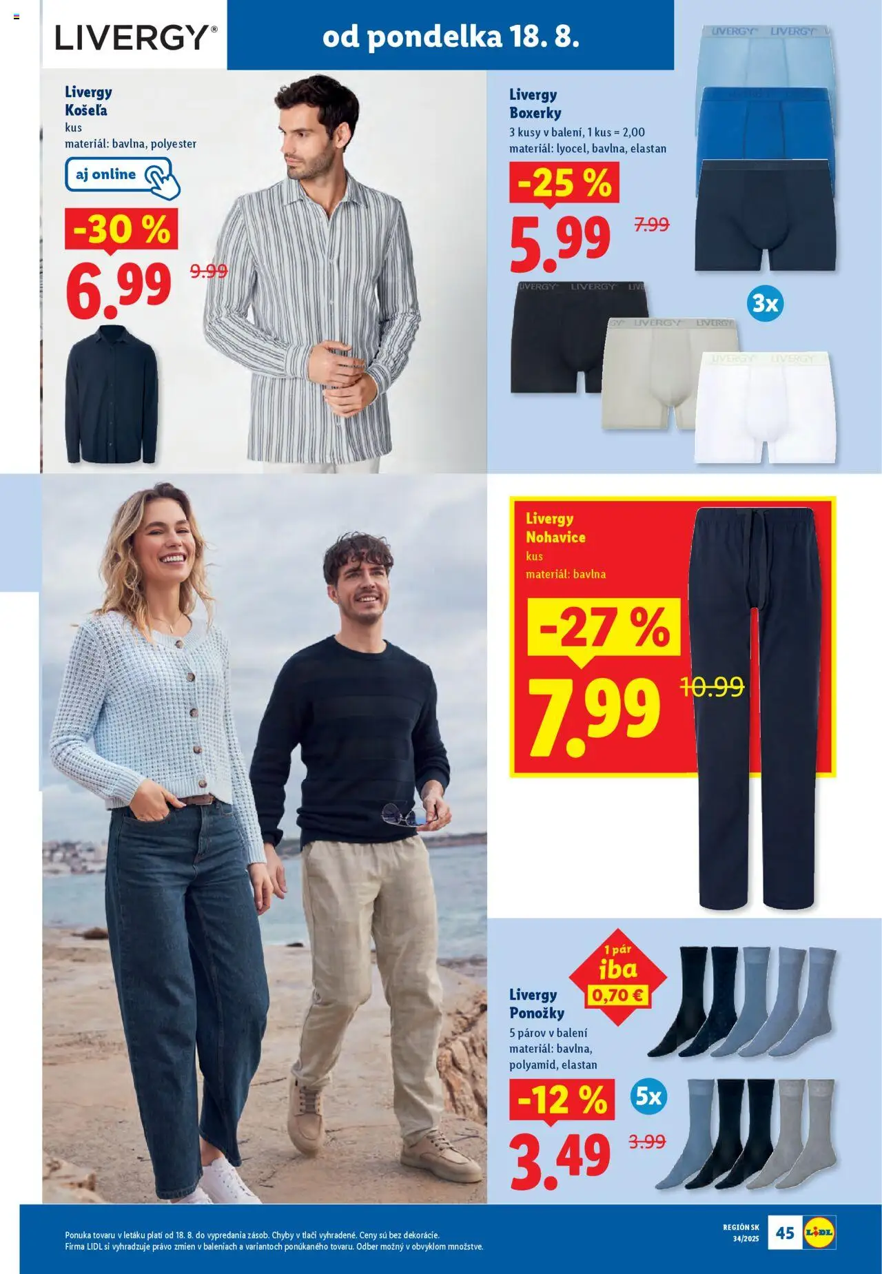 Lidl leták │ platný od 18.08.2025 | Strana: 55 | Produkty: Košeľa, Nohavice, Ponožky, Boxerky