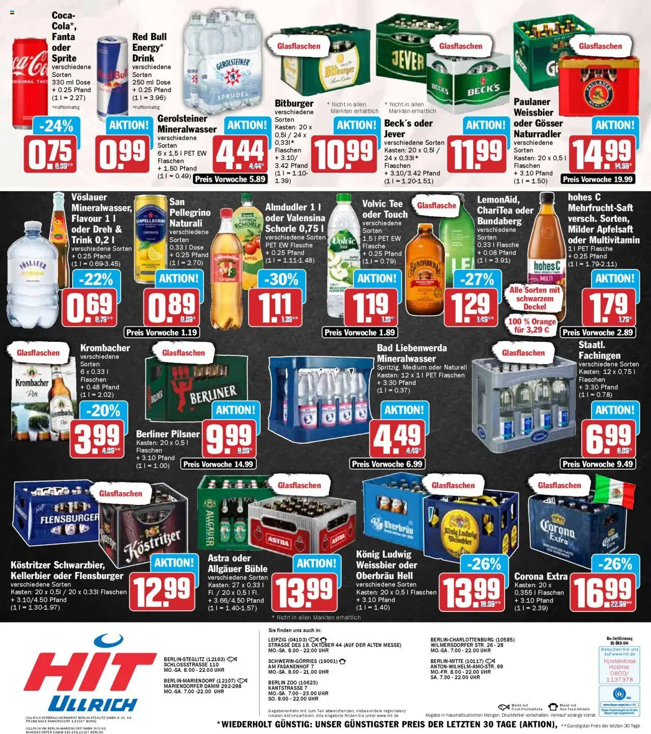 HIT - Berlin – gültig ab 06.10.2025 | Seite: 18 | Produkte: Bitburger, Apfelsaft, Flensburger, Volvic