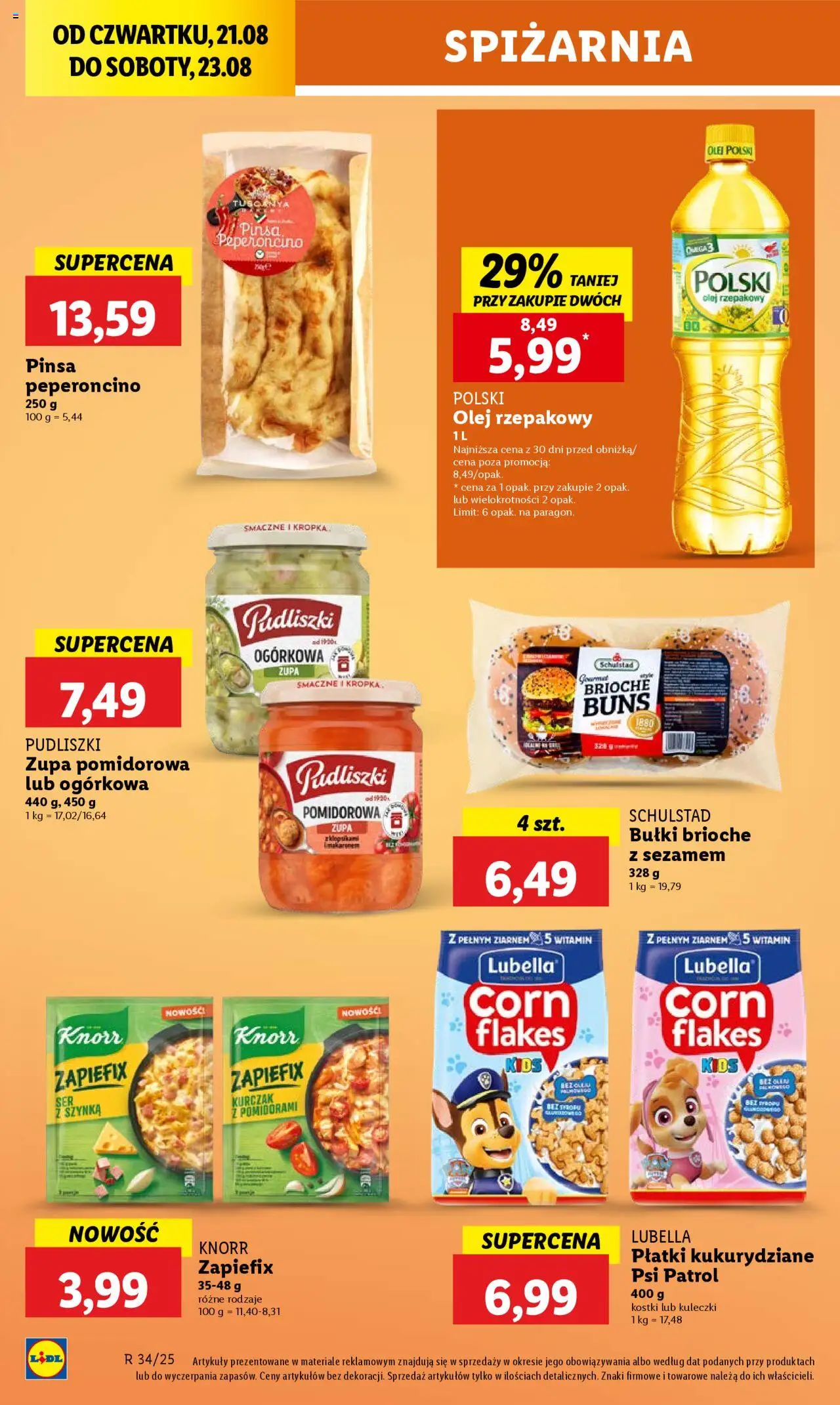 Lidl Gazetka od 21.08.2025 | Strona: 34 | Produkty: Płatki kukurydziane, Szynka, Płatki, Corn Flakes