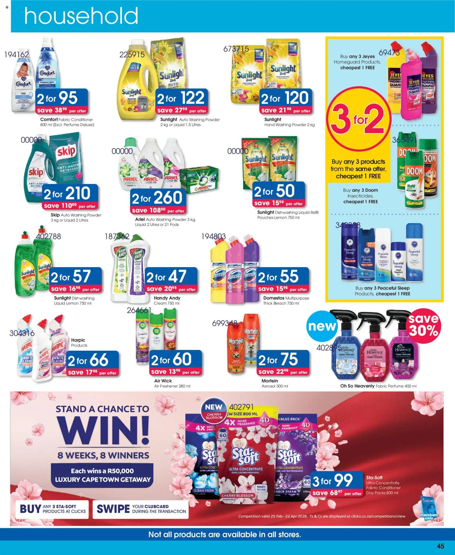 New Clicks catalogue – valid from 25.03.2026 | Page: 45 | Products: Bleach, Perfume, Powder, Conditioner
