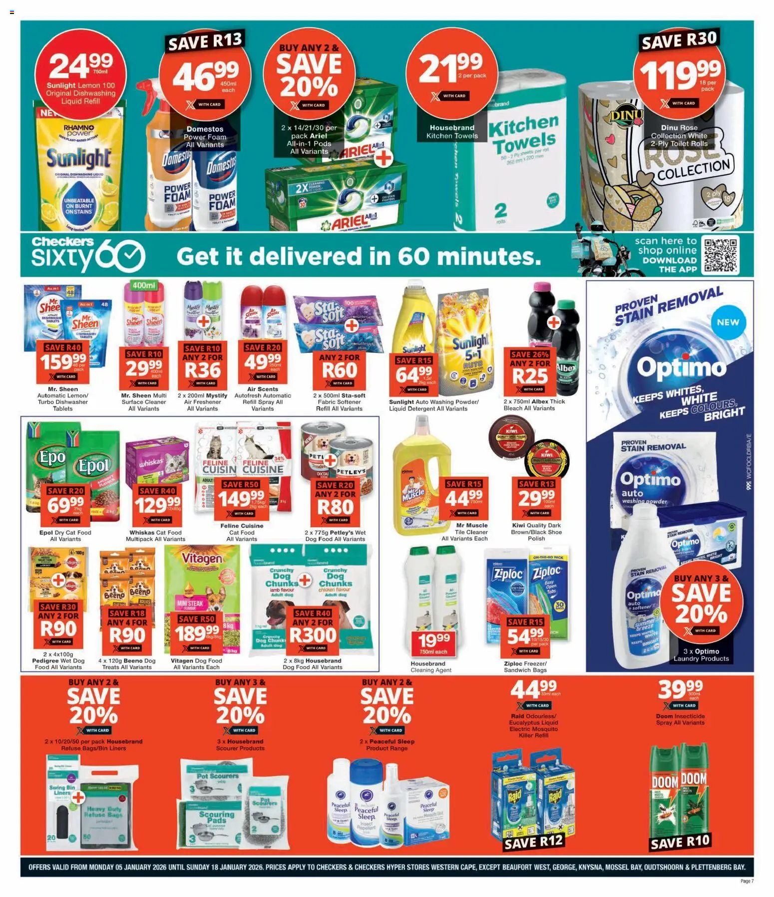 New Checkers catalogue – valid from 05.01.2026 | Page: 7 | Products: Surface cleaner, Air freshener, Chicken, Cat food