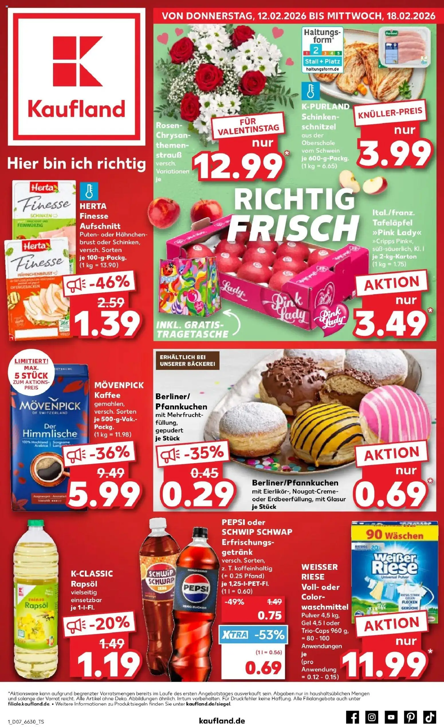 Kaufland prospekt Siegen	 – gültig ab 12.02.2026 | Seite: 9 | Produkte: Rapsöl, Schnitzel, Movenpick kaffee, Hahnchenbrust