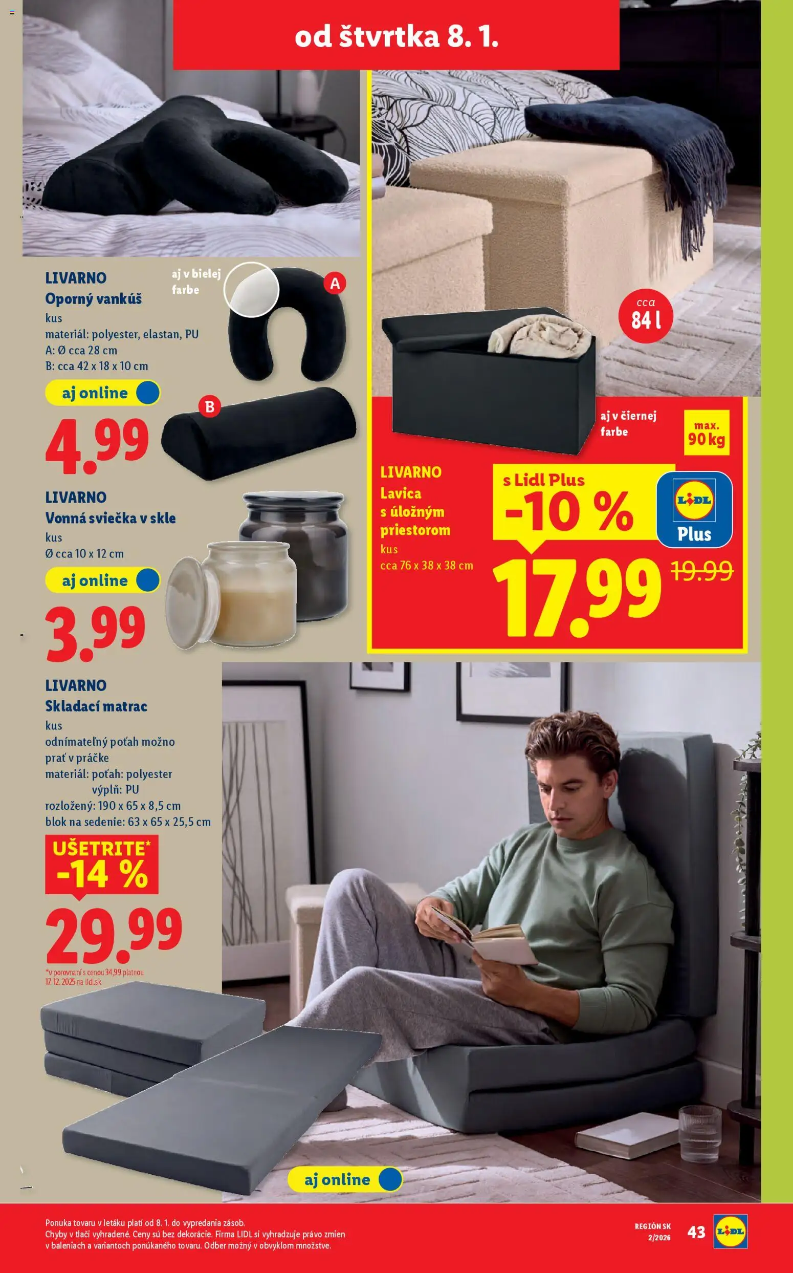 Nové Lidl akcie – leták je platný od 05.01.2026 | Strana: 72 | Produkty: Matrac, Vankúš, Skladací matrac, Lavica s úložným priestorom