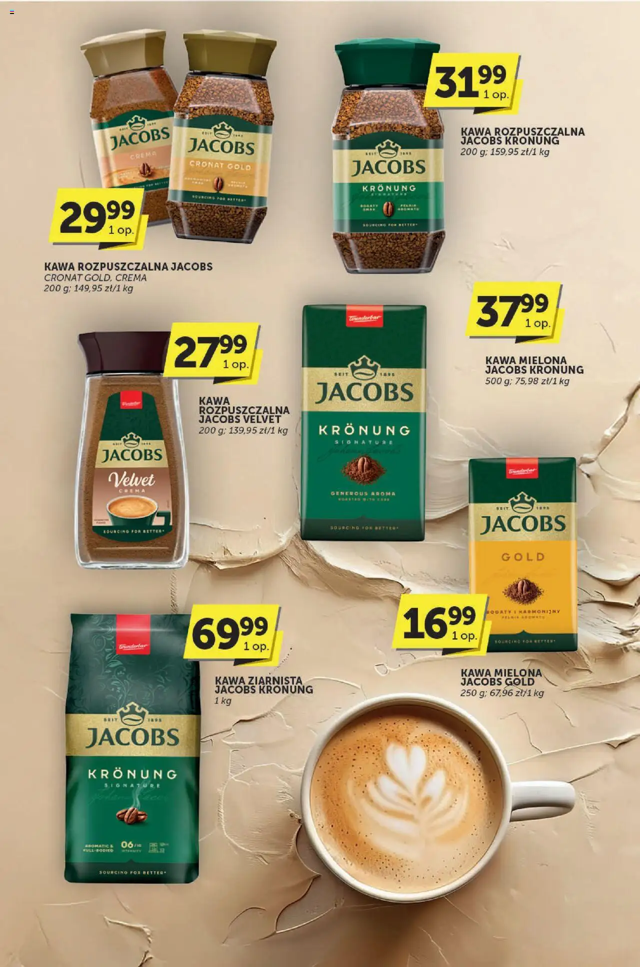Groszek Gazetka - Katalog od 16.10.2025 | Strona: 19 | Produkty: Kawa ziarnista, Kawa rozpuszczalna, Kawa rozpuszczalna Jacobs Kronung, Kawa