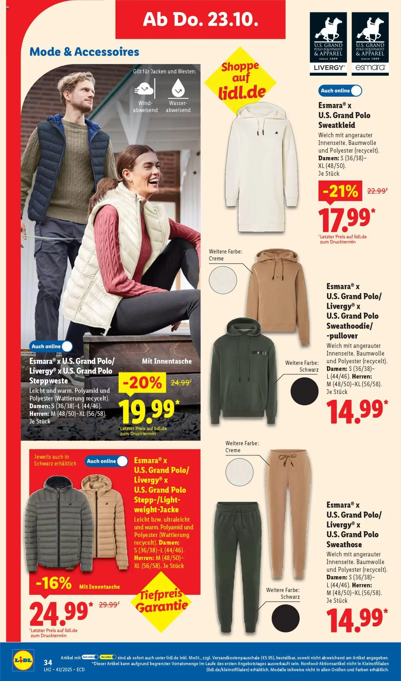 Lidl - Prospekt – gültig ab 20.10.2025 | Seite: 50 | Produkte: Steppweste, Creme, Wasser, Pullover