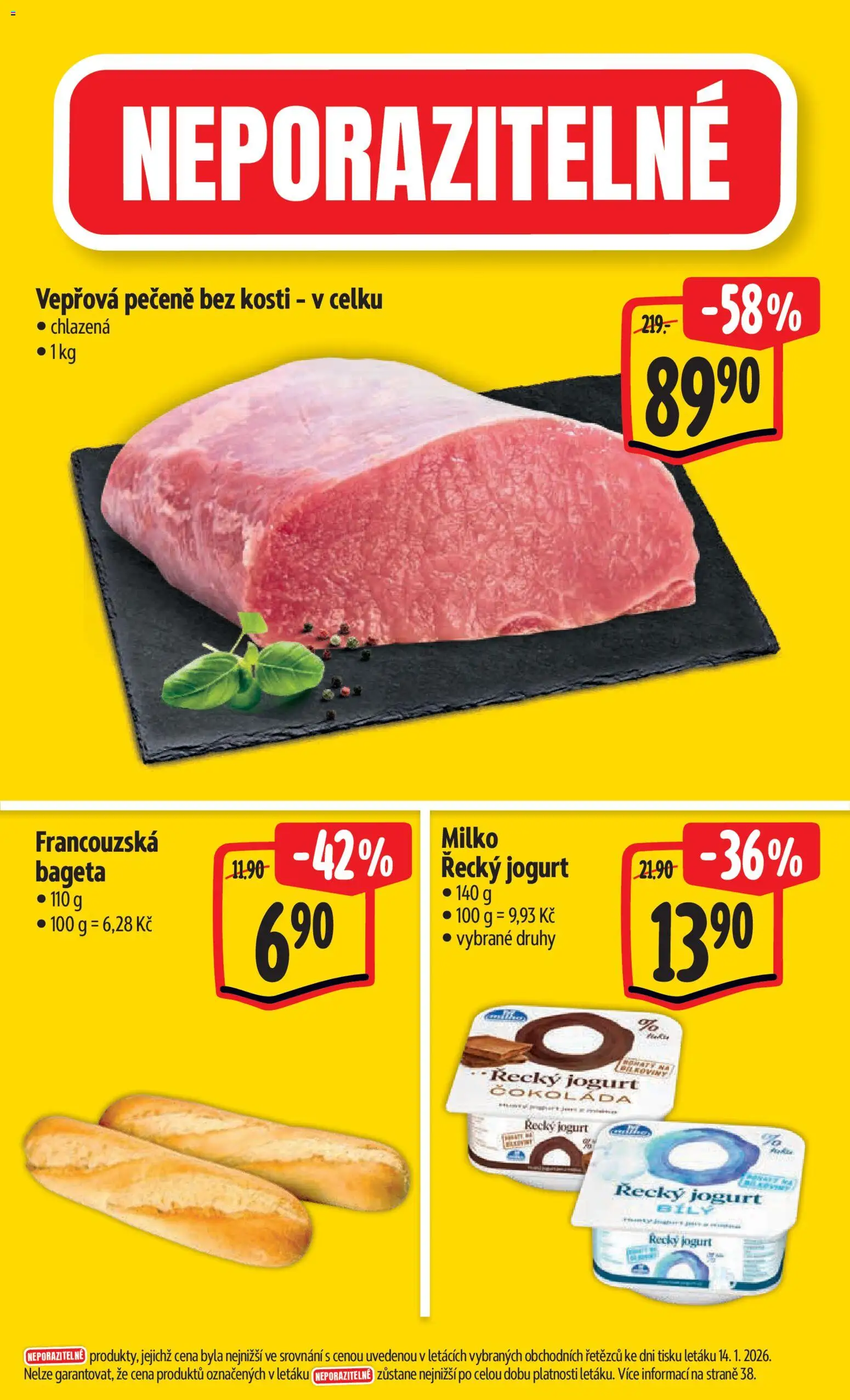 Albert leták - Hypermarket od 21.01.2026 | Strana: 3 | Produkty: Vepřová pečeně, Jogurt, Čokoláda, Bageta