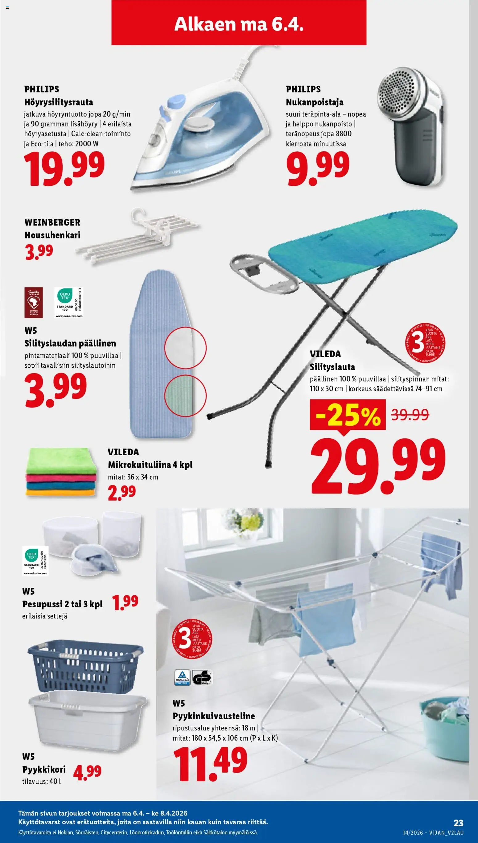 Lidl tarjoukset - Tampere – voimassa 01.04.2026 alkaen | Sivu: 27 | Tuotteet: Pyykkikori, Mikrokuituliina, Silityslauta