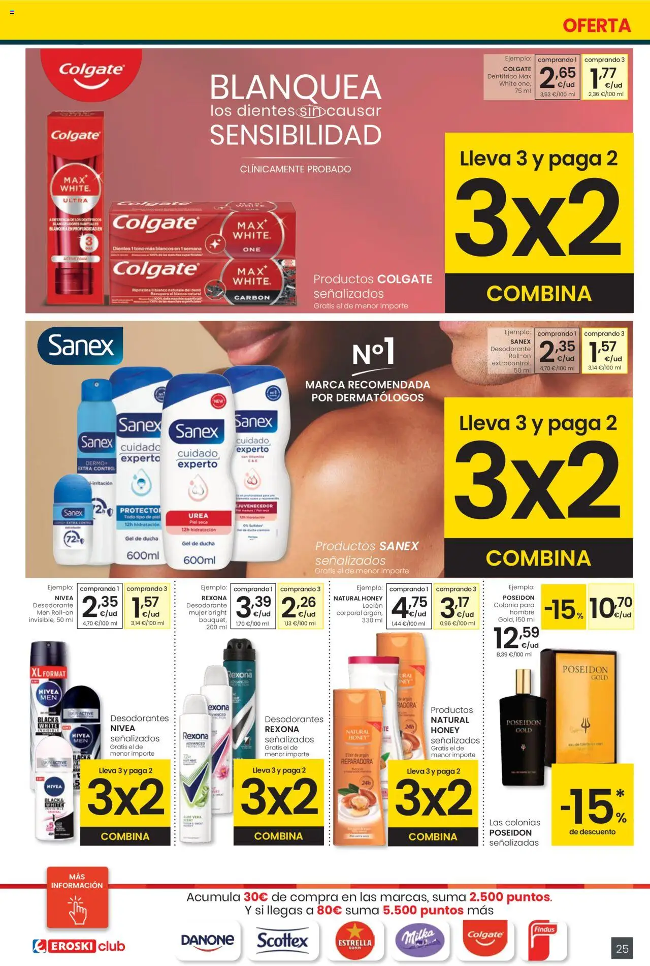 Eroski - Precio más bajo Center │ válido desde el 02.10.2025 | Página: 25 | Productos: Colonia, Gel de ducha, Desodorante, Ducha