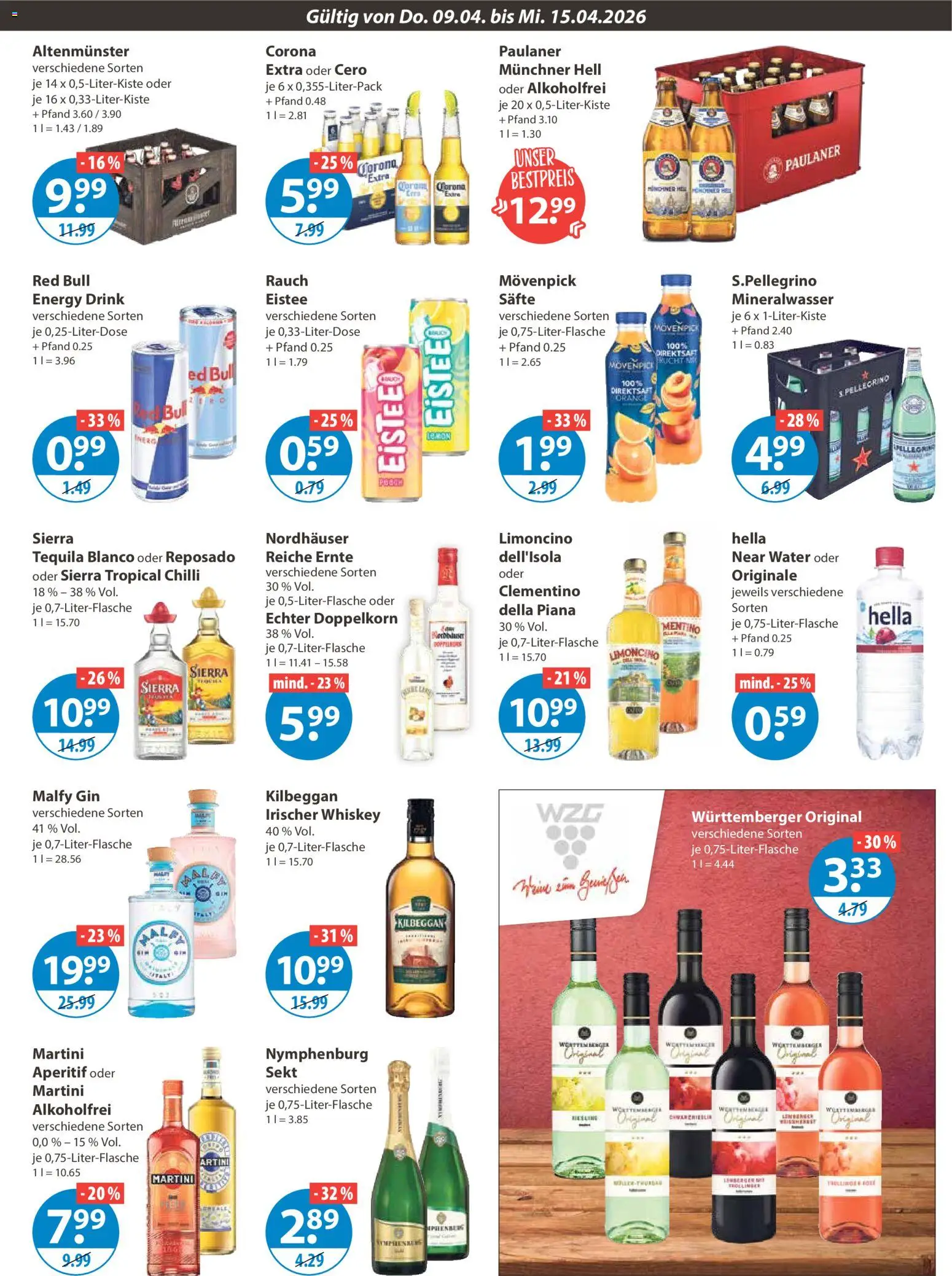 V-Markt Schwaben / Oberbayern – gültig ab 09.04.2026 | Seite: 9 | Produkte: Energy, Mineralwasser, Tequila, Whiskey