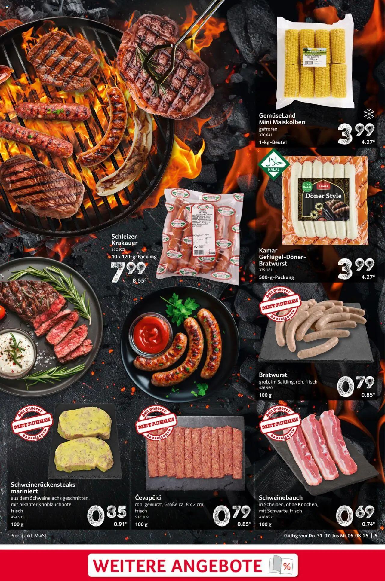 Selgros Prospekt 	 - gültig ab dem 31.07.2025 | Seite: 5 | Produkte: Schweinebauch, Bratwurst, Cevapcici
