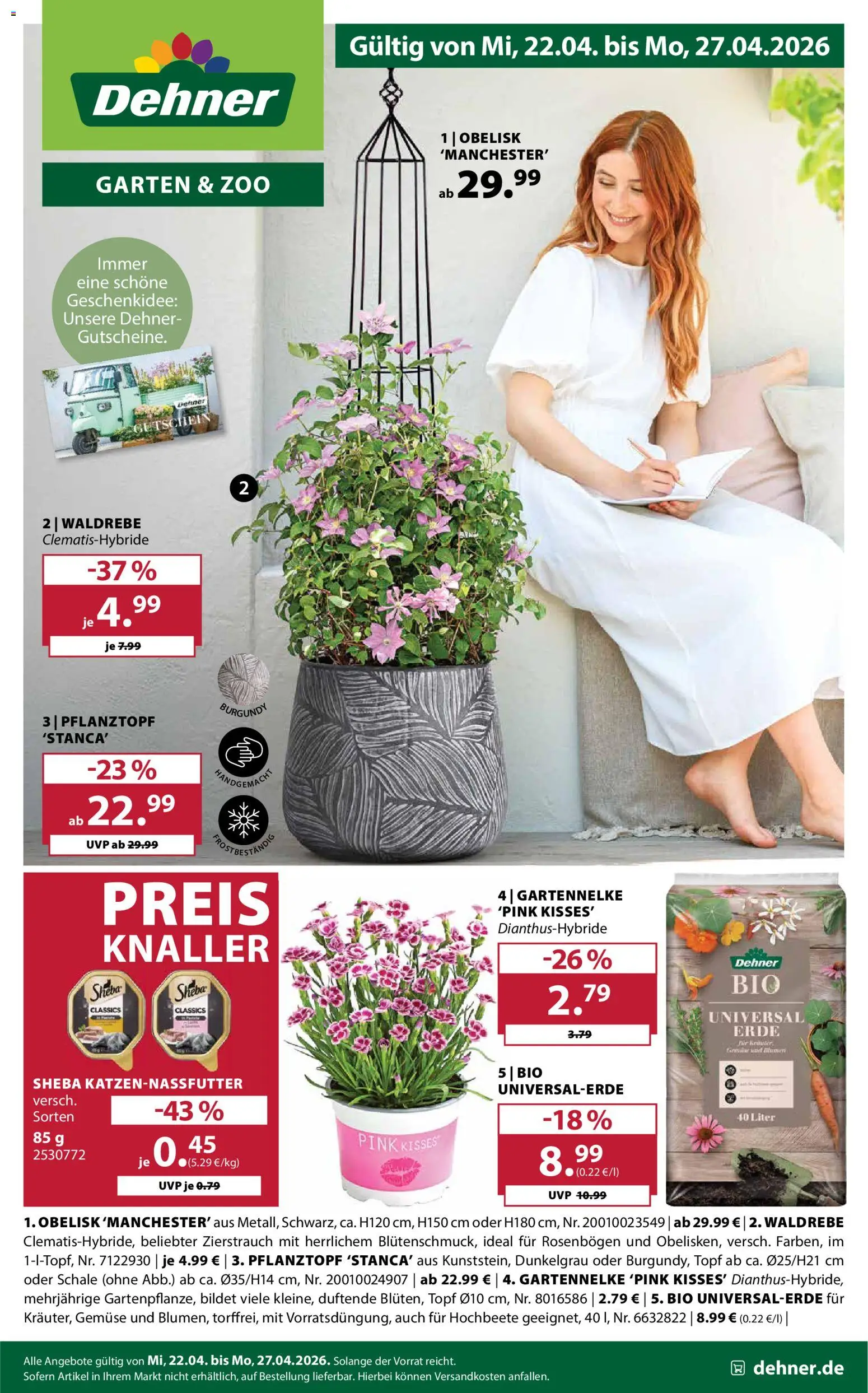 Dehner Prospekt 	 – gültig ab 22.04.2026 | Seite: 1 | Produkte: Sheba, Gemüse