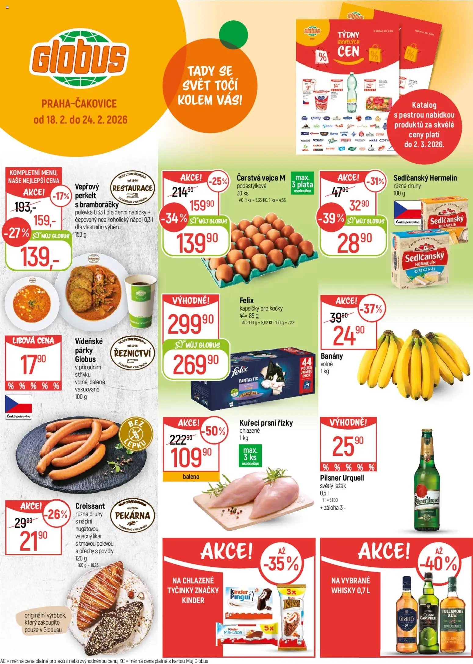 Globus leták od 18.02.2026 | Strana: 1 | Produkty: Felix, Vejce, Tyčinky, Pilsner