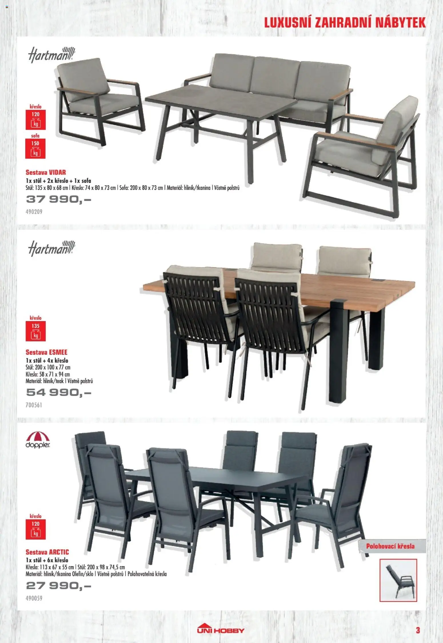 Uni Hobby katalog - Nábytek, grily a bazény 2026 od 10.04.2026 | Strana: 3 | Produkty: Křesla, Nábytek, Křeslo, Zahradní nábytek