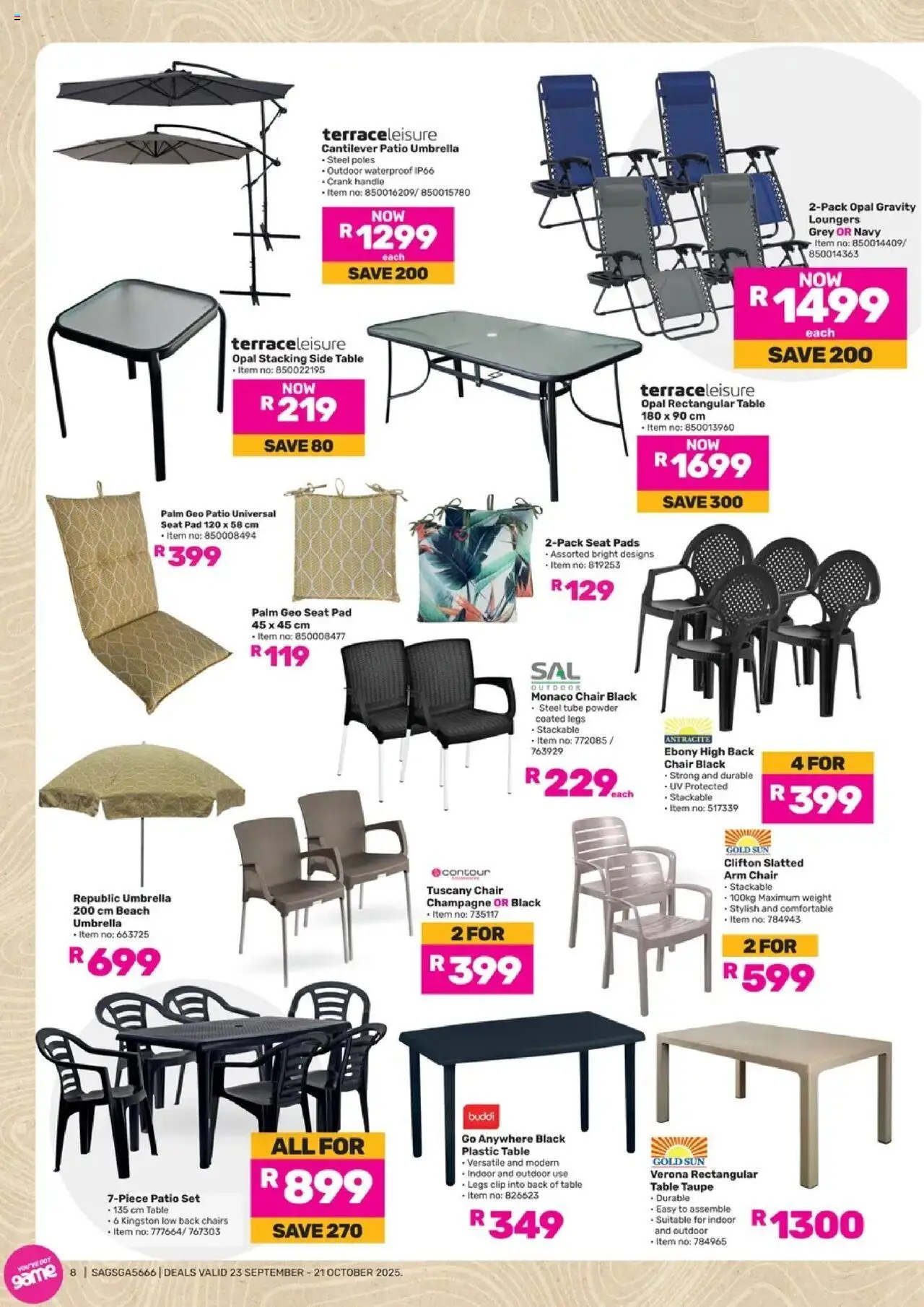 Game Outdoor Is Officialy In valid from 23.09.2025 | Page: 8 | Products: Table, Umbrella, Weight, Game
