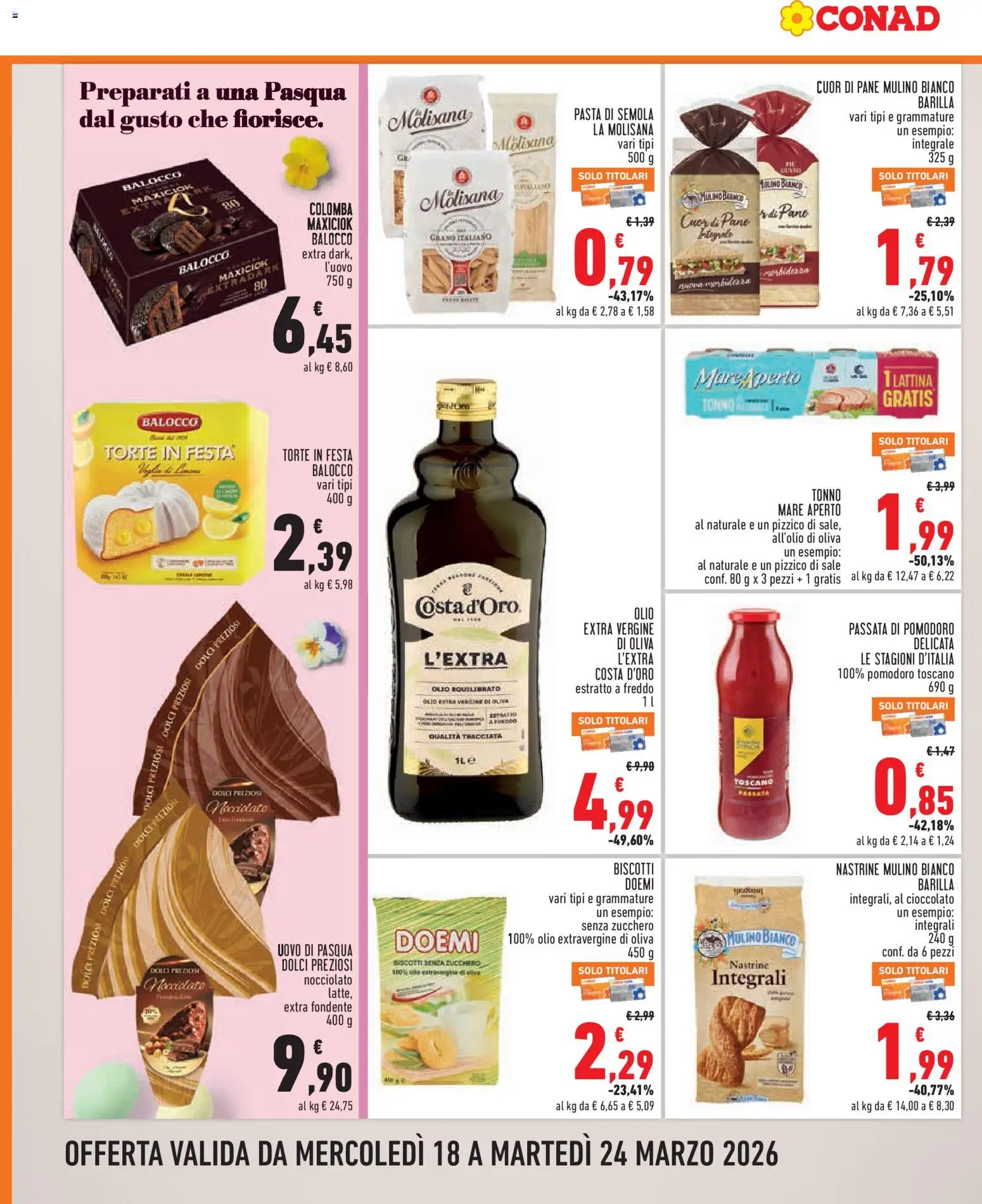 Volantino Conad del 18.03.2026 | Pagina: 6 | Prodotti: Pane, Biscotti, Pomodoro, Passata di pomodoro