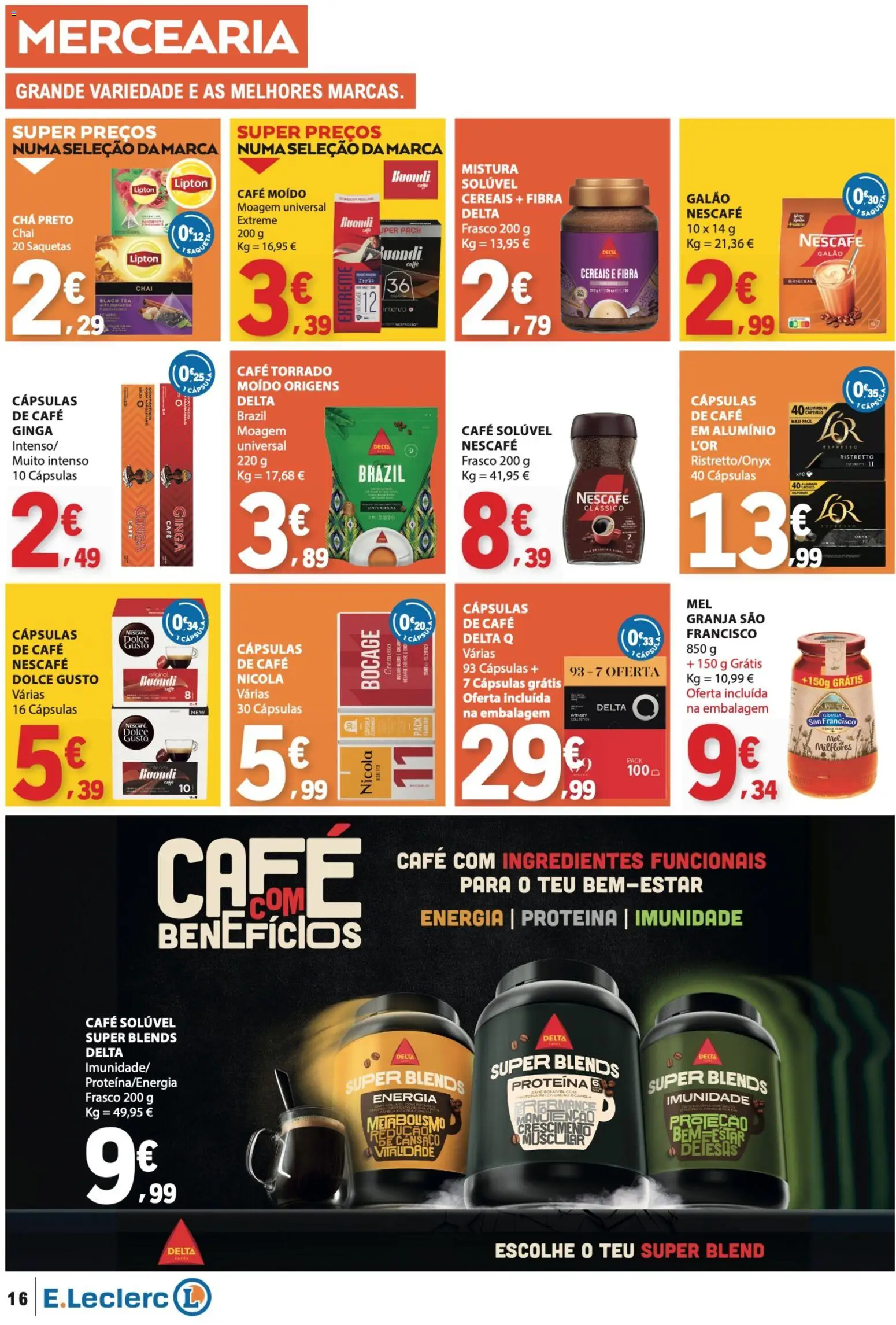 E.Leclerc folheto │ válido de 23.04.2026 | Página: 16 | Produtos: Café, Dolce gusto, Cereais, Proteina